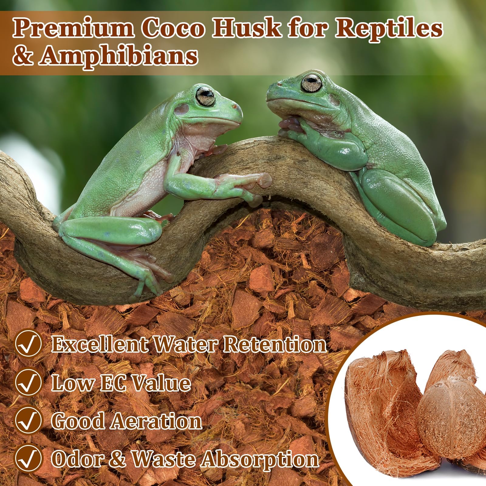 Halatool Coconut Chips Substrate, 10 LB Natural Coco Mulch for Reptiles, 72QT, Ideal for Snakes, Tortoises, Frogs, and Crabs