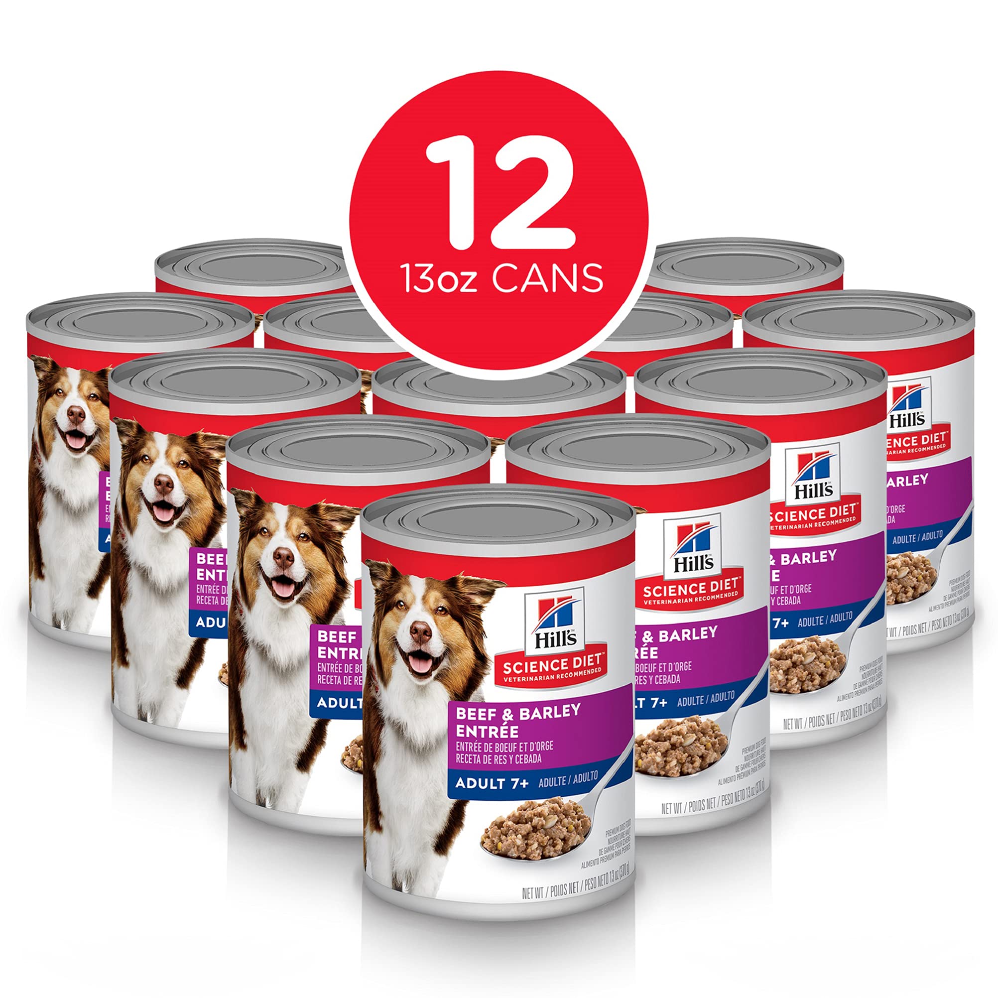 Hills Science Diet Adult 7+, Senior Adult 7+ Premium Nutrition, Wet Dog Food, Beef & Vegetables Stew, 12.8 oz Can, Case of 12