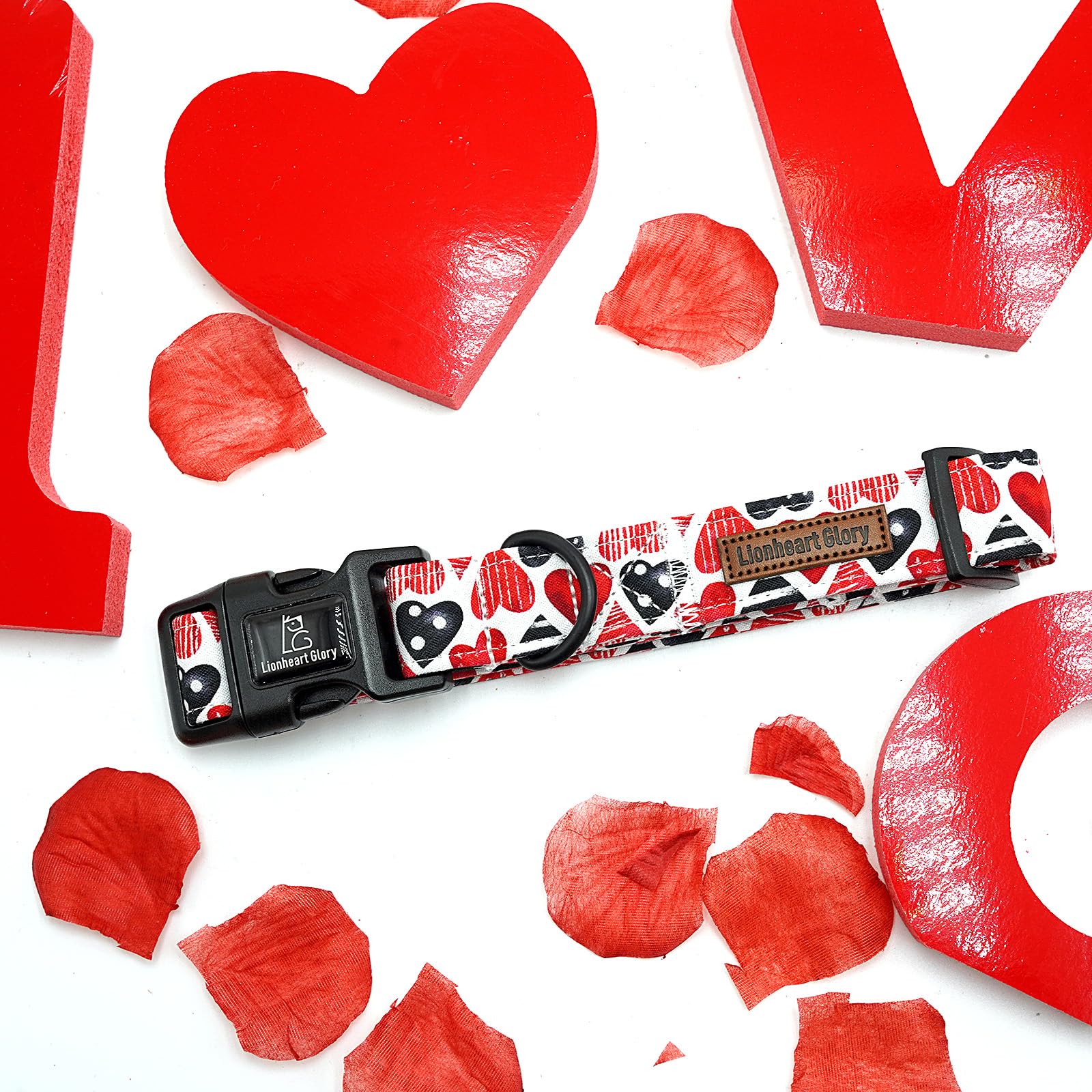 Lionheart Glory Valentine Collar-Red Hearts Dog Collar For Medium Cute Dog Collars Spring Female Male Pet Gift Adjustable Heavy-