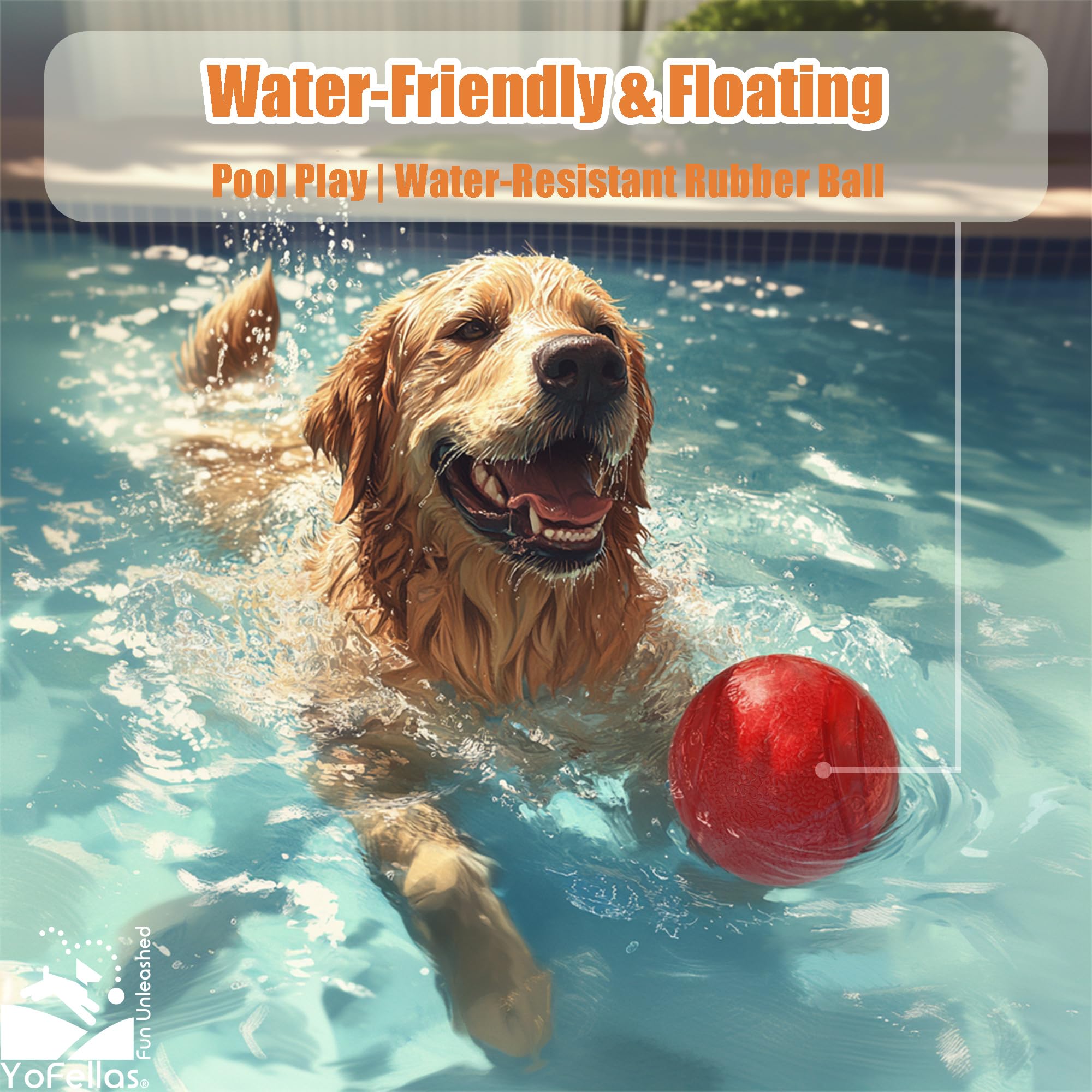 YoFellas Dog Toy Ball with Handle - Durable Squeaky Fetch Ball for Medium & Large Dogs, Floating Interactive Chew Toy for Water