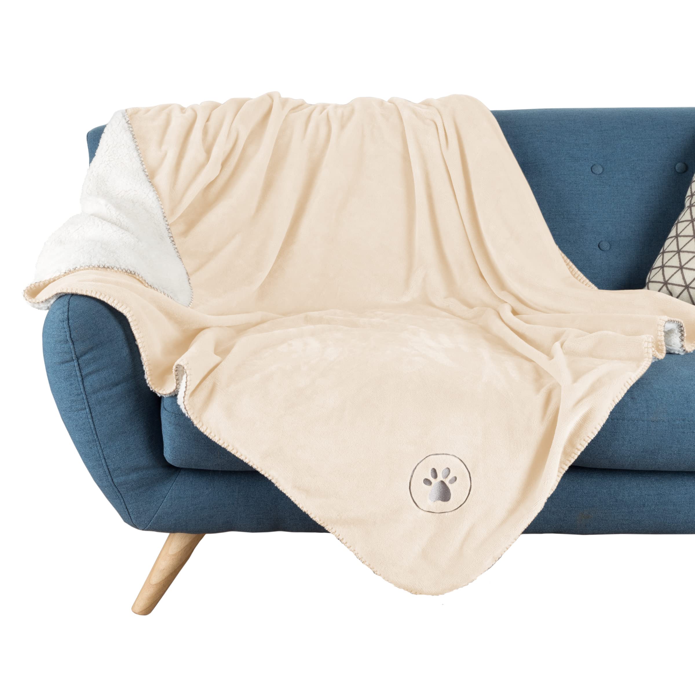 PETMAKER Waterproof Pet Blanket - 50x60-Inch Reversible Sherpa Fleece Throw Protects Couches, Cars, and Beds from Spills, Stains