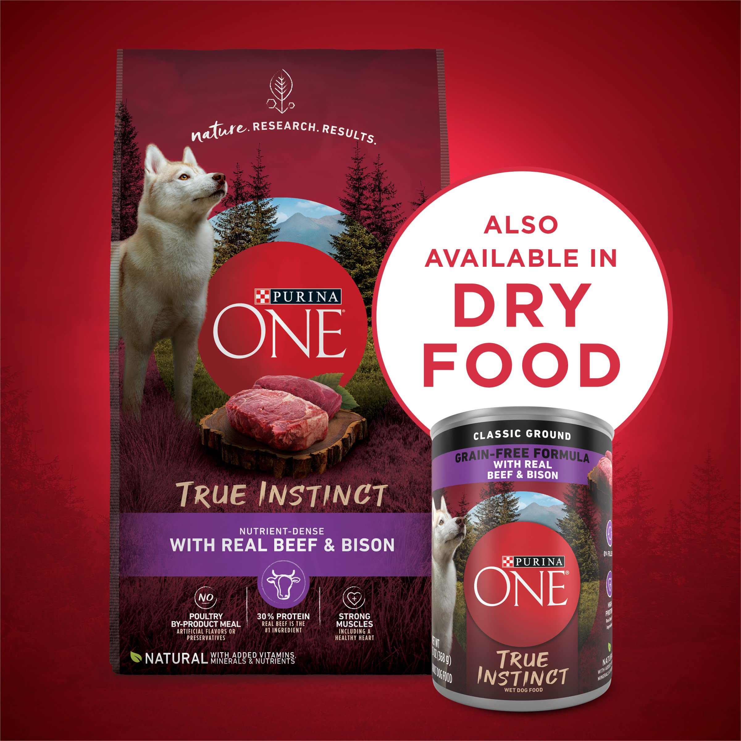 Purina ONE Wet Dog Food True Instinct Classic Ground Grain-Free Formula With Real Beef and Bison High Protein Dog Food - (Pack o