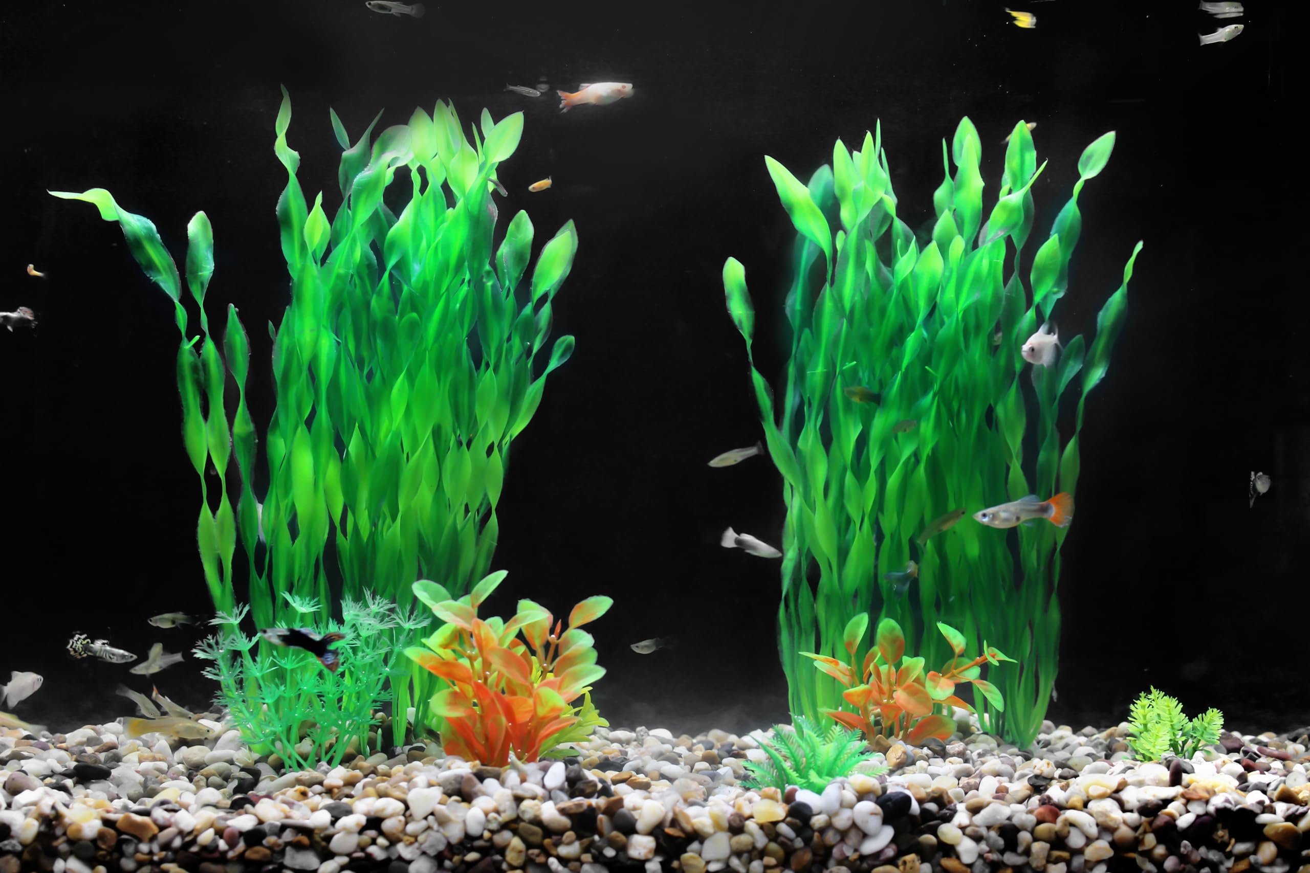 Aquaneat Fish Tank Artificial Plants, Aquarium Plastic Seaweed Decorations, 12Inch Tall Fake Green Accessories, 10 Packs