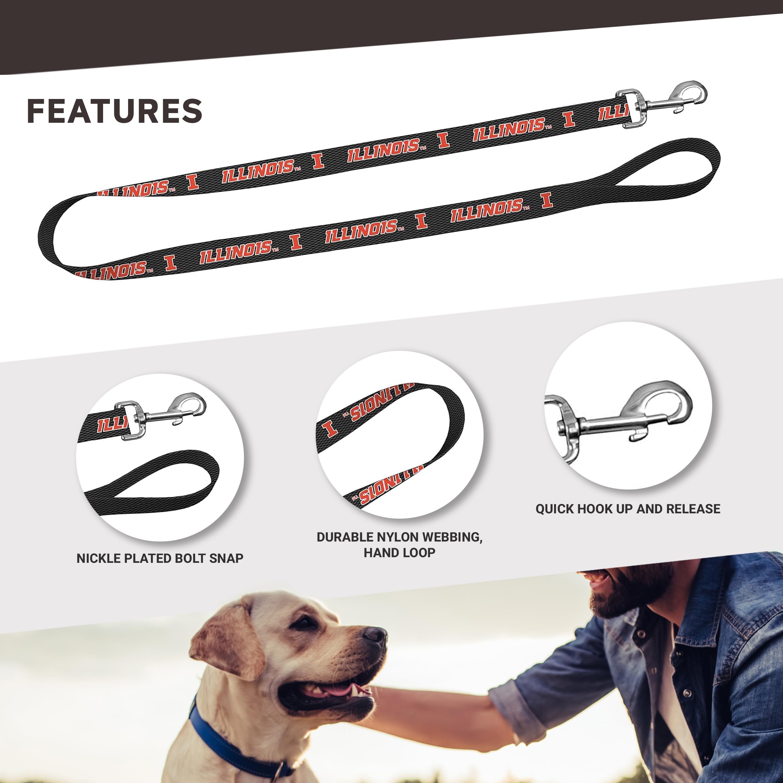 Moose Pet Wear Leash 1' X 4', University Of Illinois - Carbon Fiber