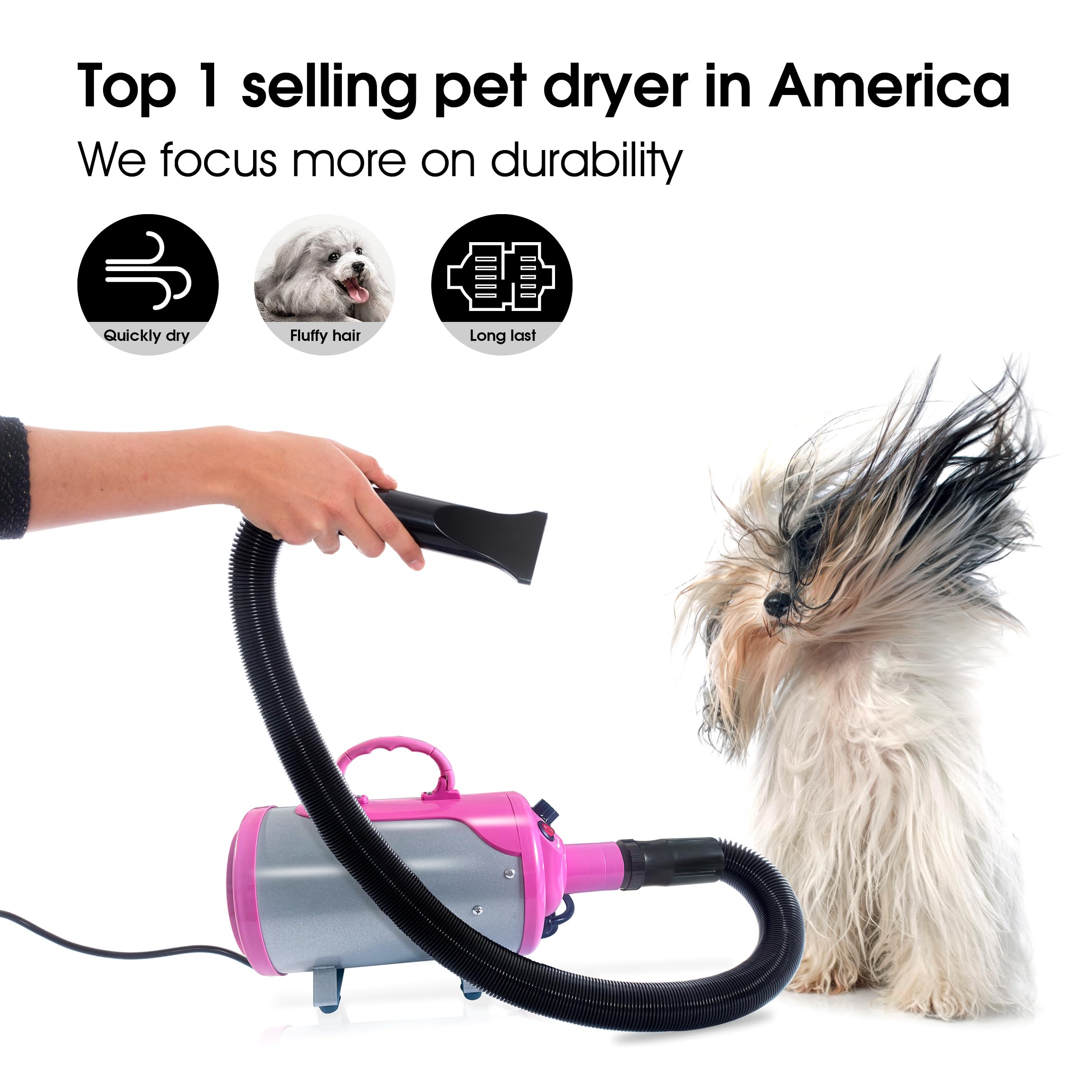 SHELANDY Pet Hair Force Dryer Blower with Heater, Copper, Pink, Model STL-1903