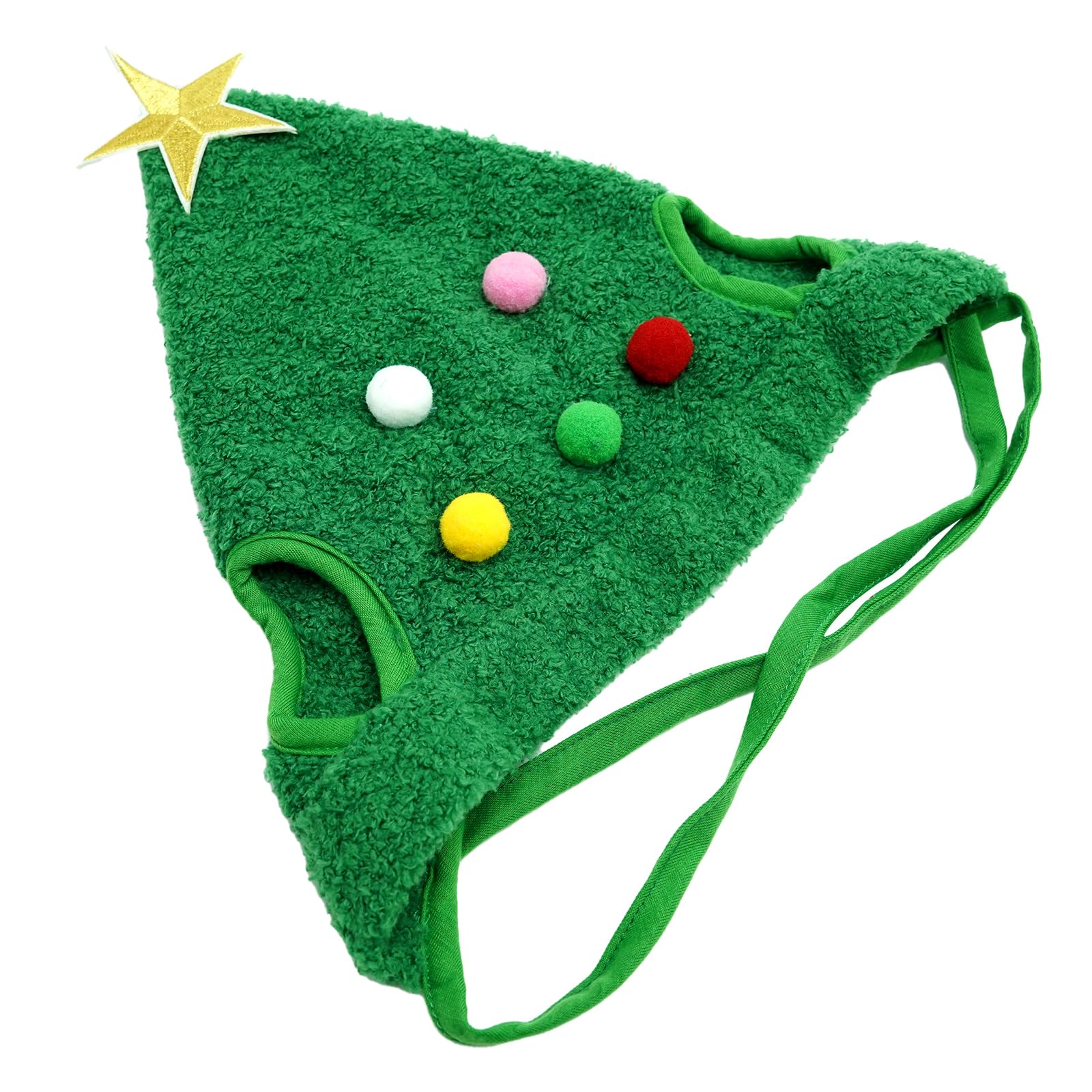Elegant Little Tail Dog Christmas Costume 1Pc Velvet Green Christmas Hat Soft Funny Pet Plush Hat Adjustable Bat Headdress Cute 