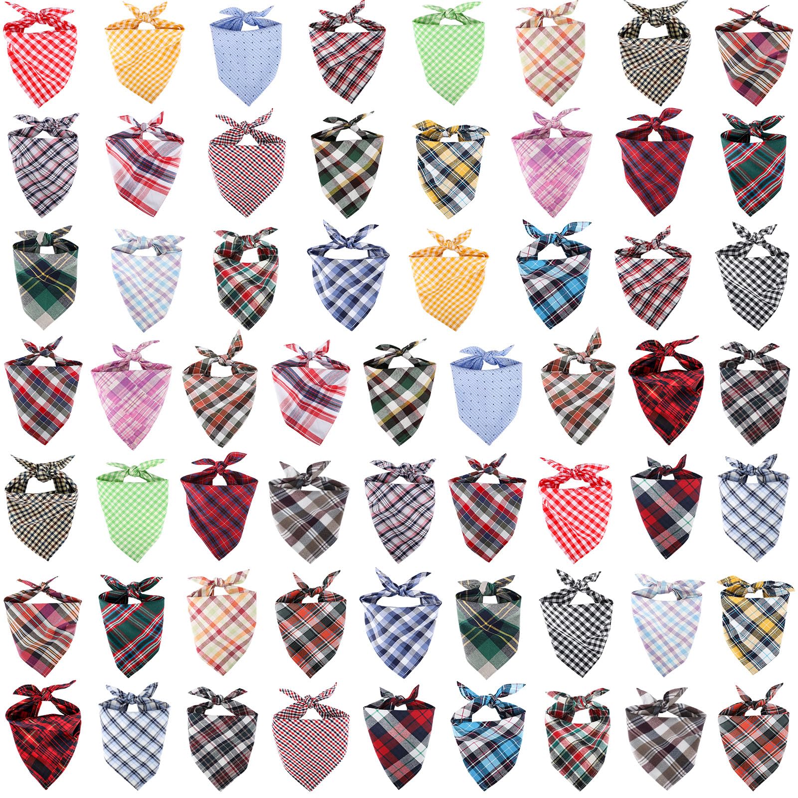 Segarty 60 Pack Washable Plaid Bibs, 22.8''X15.7'' Pet Scarf Triangle Dog Bandanas Accessories Bulk For Small Medium Dogs Cats L