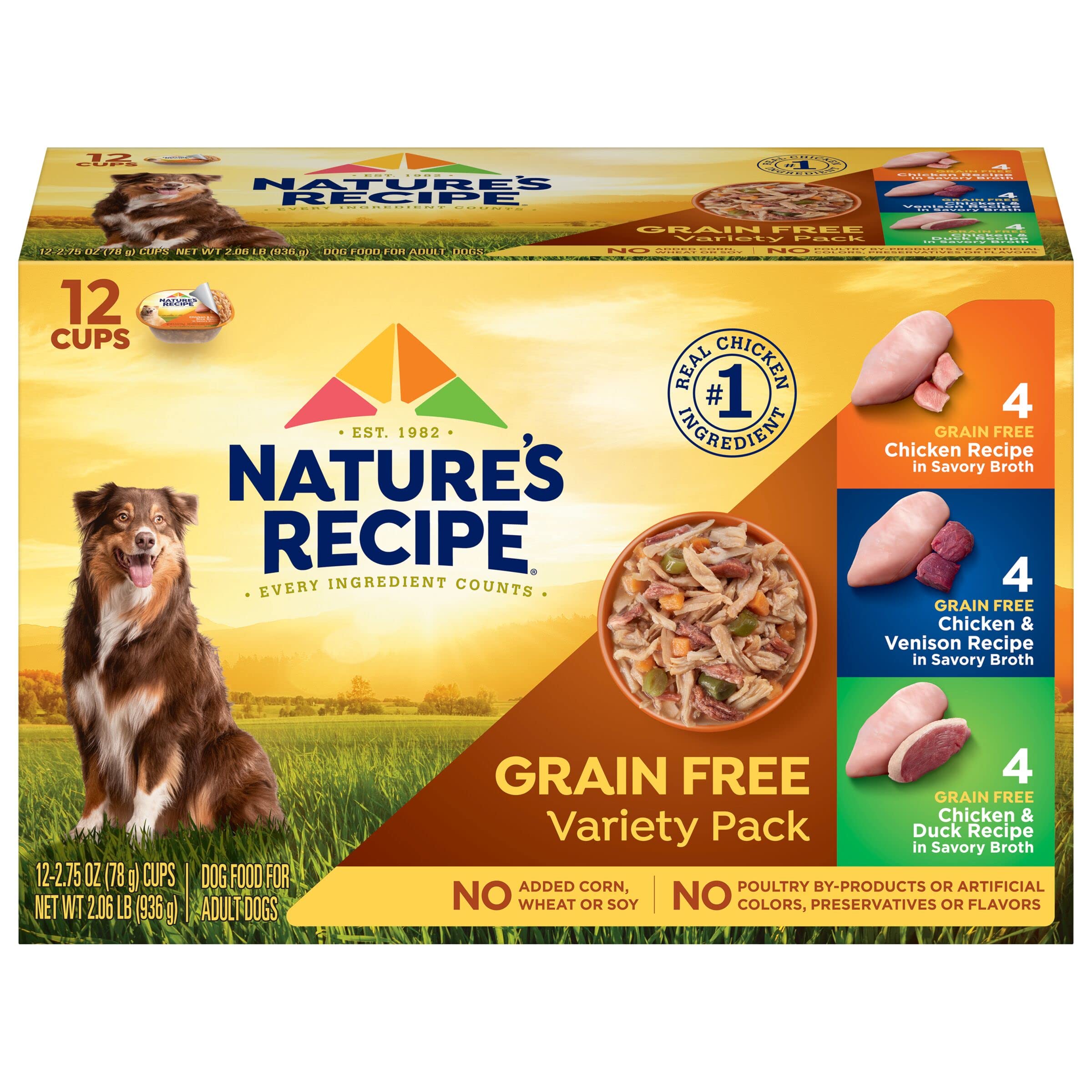 Natures Recipe Grain Free Wet Dog Food, Variety Pack, 2.75 Ounce Cup (Pack of 12)