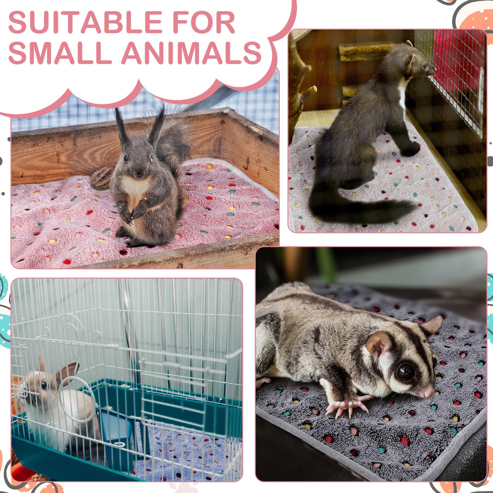 Tudomro 8 Pcs Guinea Pig Bedding Cage Liners Bulk Blankets Small Animal Flannel Throw Bedding Waterproof Absorbent Reusable Pet