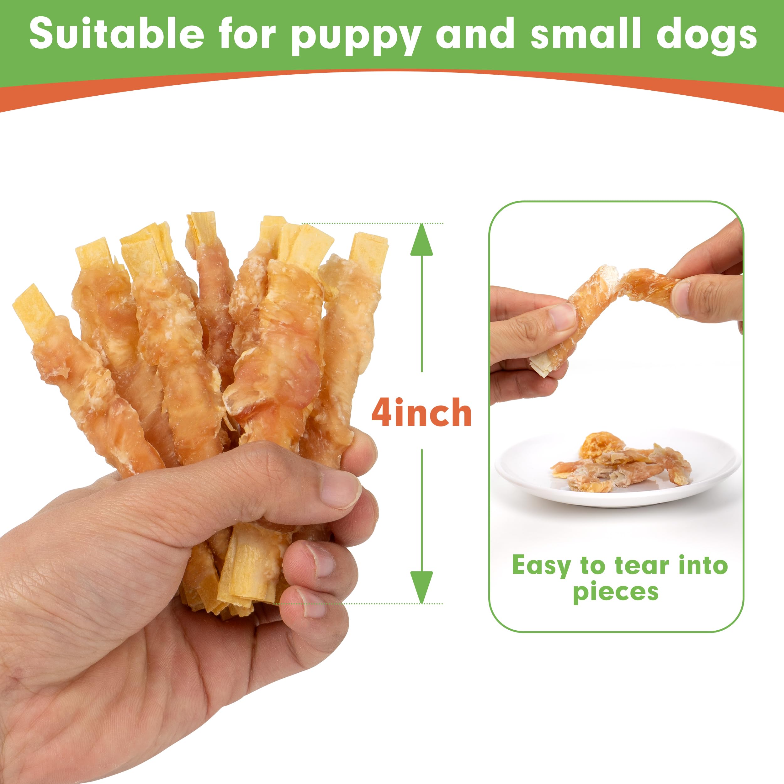 MON2SUN Rawhide Free Dog Treats, 4 Inch Chicken Wrapped Cod Fillet Dog Snacks for Small Dogs, Soft and Training Treats, 10.58oz