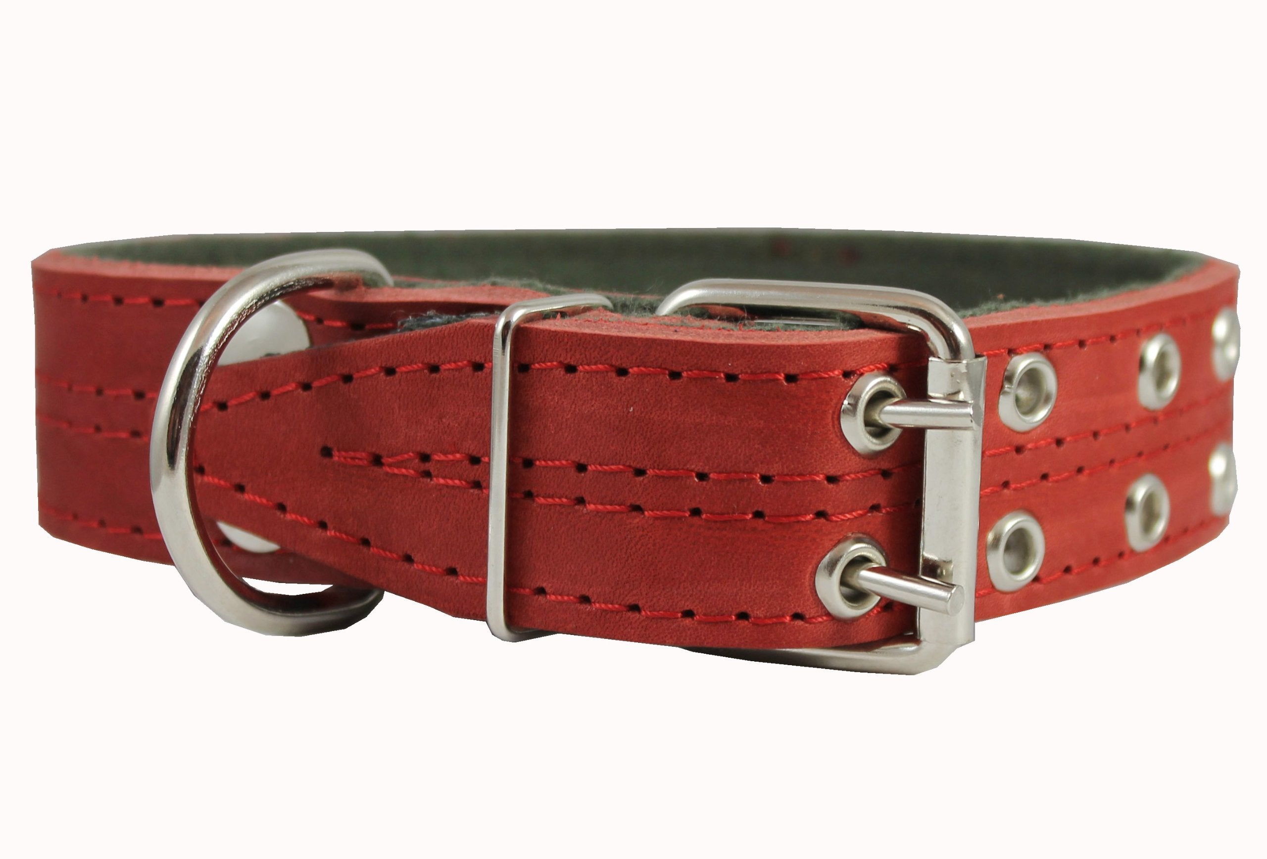 Genuine Leather Dog Collar, Padded, Red 1.5 Wide. Fits 18-22 Neck Size Cane Corso Doberman