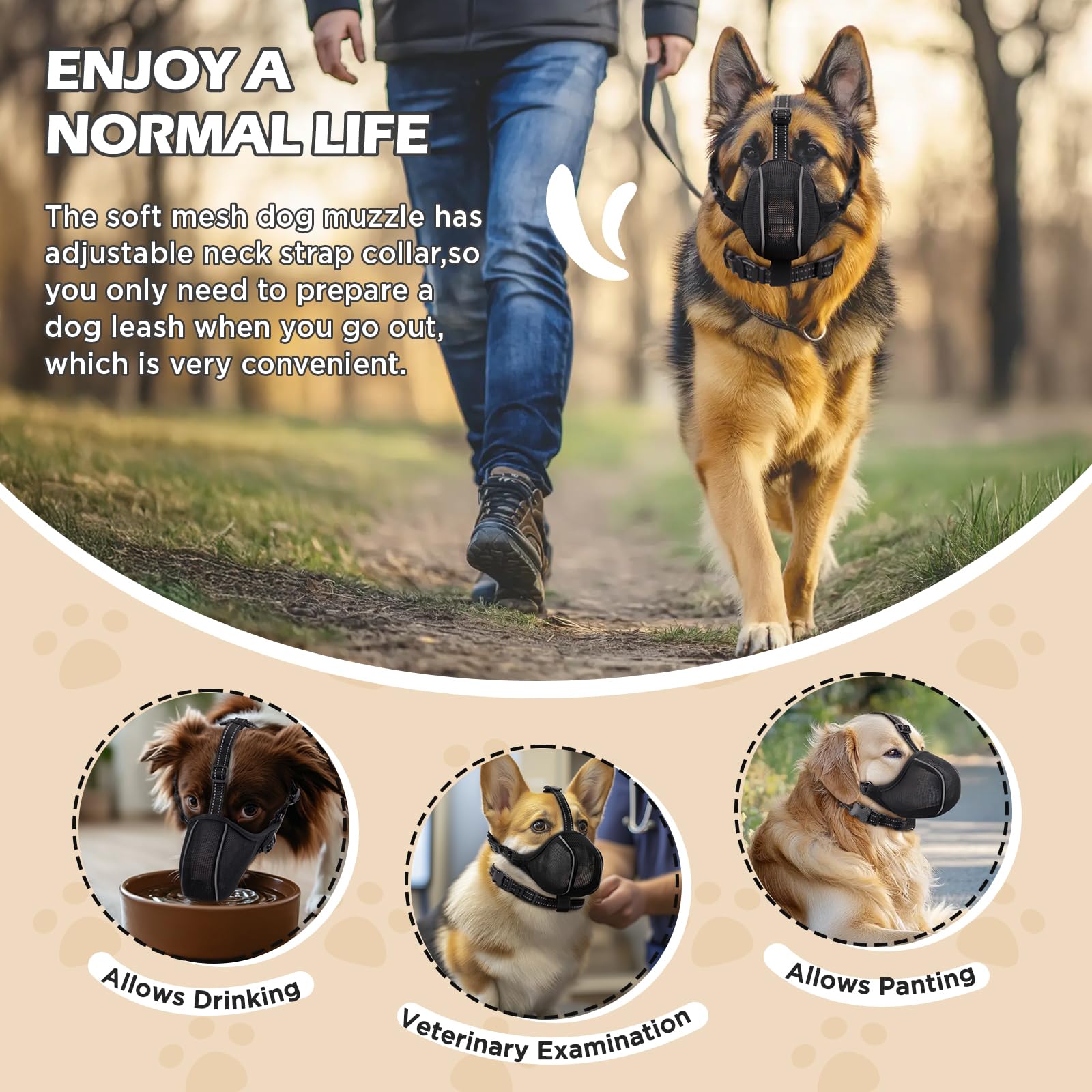 BONTHEE Dog Muzzle - Soft Nylon Adjustable Muzzle for Large Dogs, Black XXL, Prevents Chewing & Biting, Allows Panting & Drinking