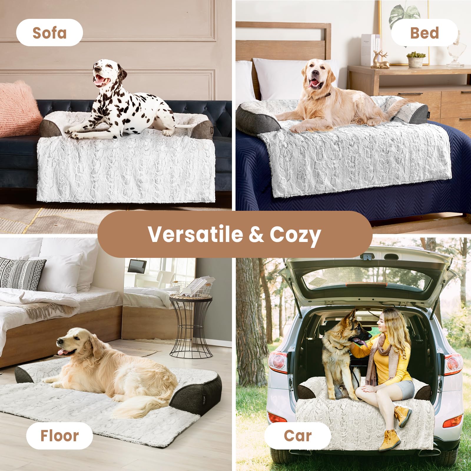 Blunique Calming Large Dog Bed For Couch, 41 X 37 Inch Removable Couch Cover For Dogs Washable, Non-Slip Fluffy Plush Dog Sofa Mat For Furniture Protector - Grey