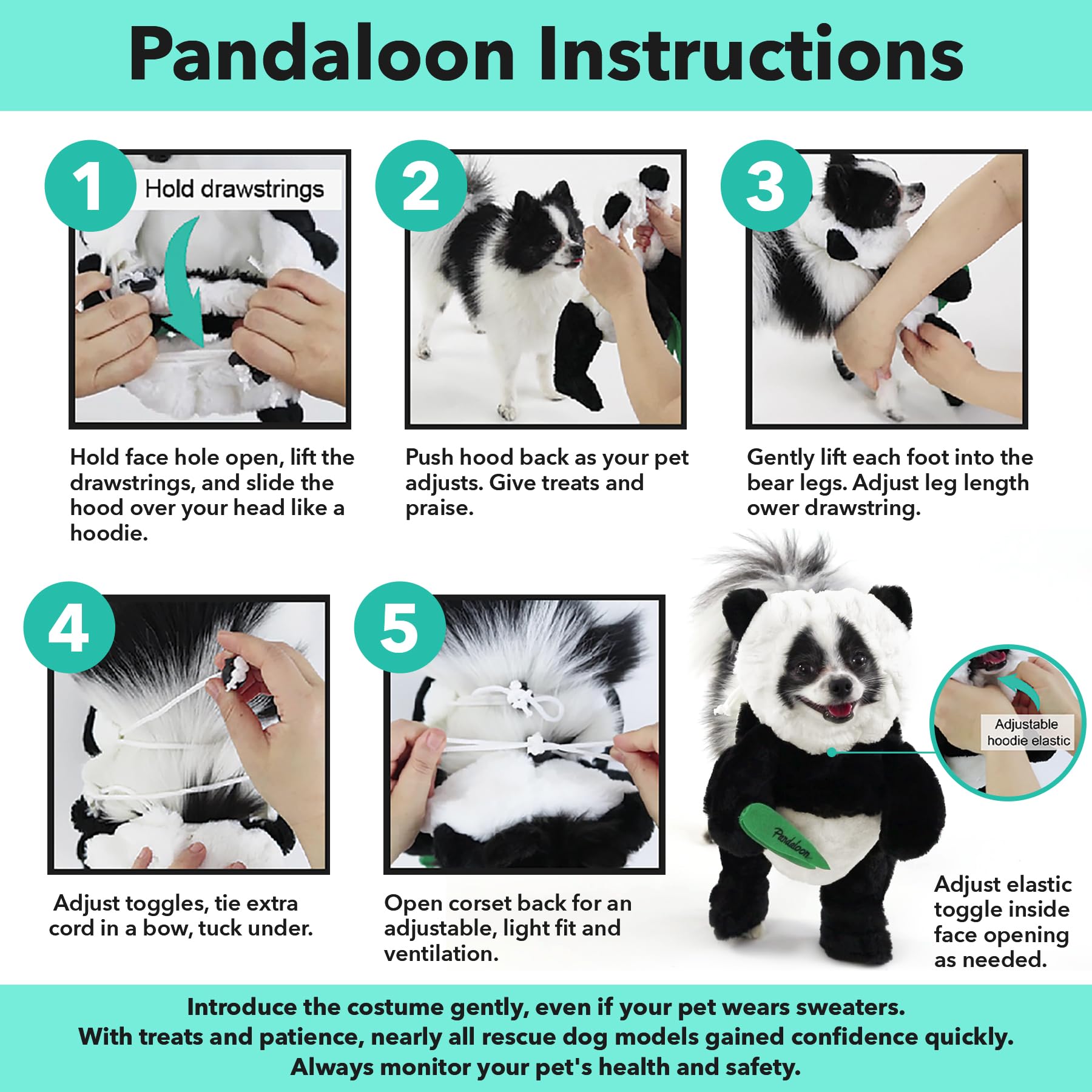 Pandaloon Dog Halloween Costume - As Seen On Shark Tank - Patented - Funny Costume With Arms For Small And Medium Dogs And Cats (Panda, Size 2(15-16 In Height At Top Of Head,Girth<16 In))