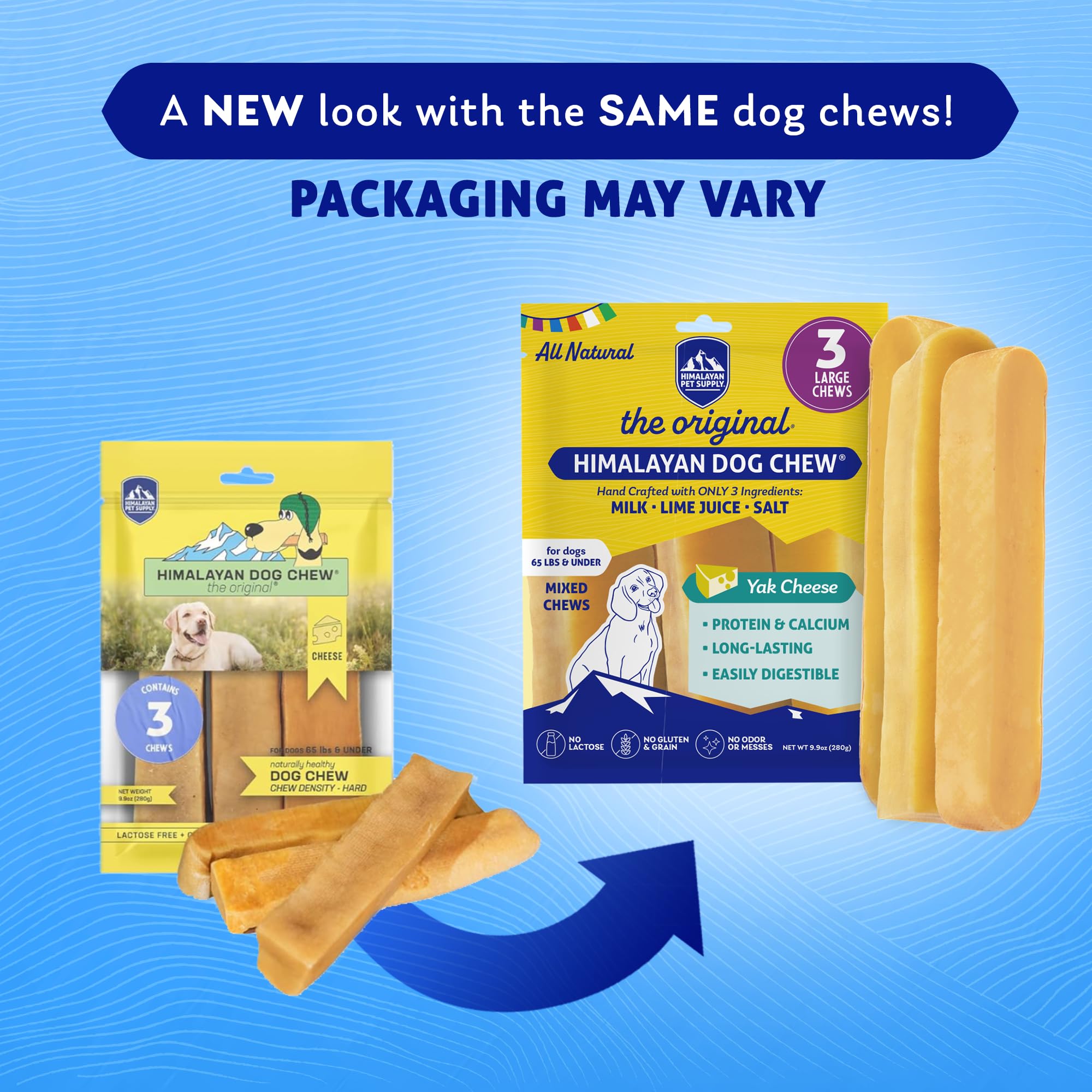 Himalayan Dog Chew Original Yak Cheese Dog Chew, 3 XL/Large Sticks, 3.3 oz, Gluten Free, Healthy Dog Treats, Grain & Lactose Fre