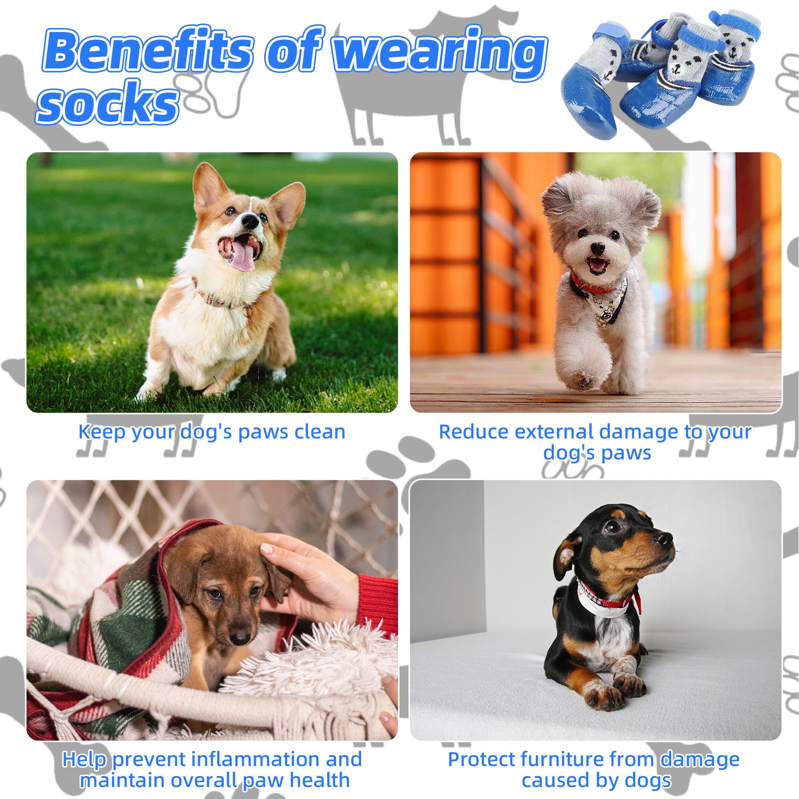 4Pcs Dog Boots Waterproof Shoes Breathable Socks, With Anti-Slip Sole And Adjustable Magic Tape All Weather Protect Paws Only Fi