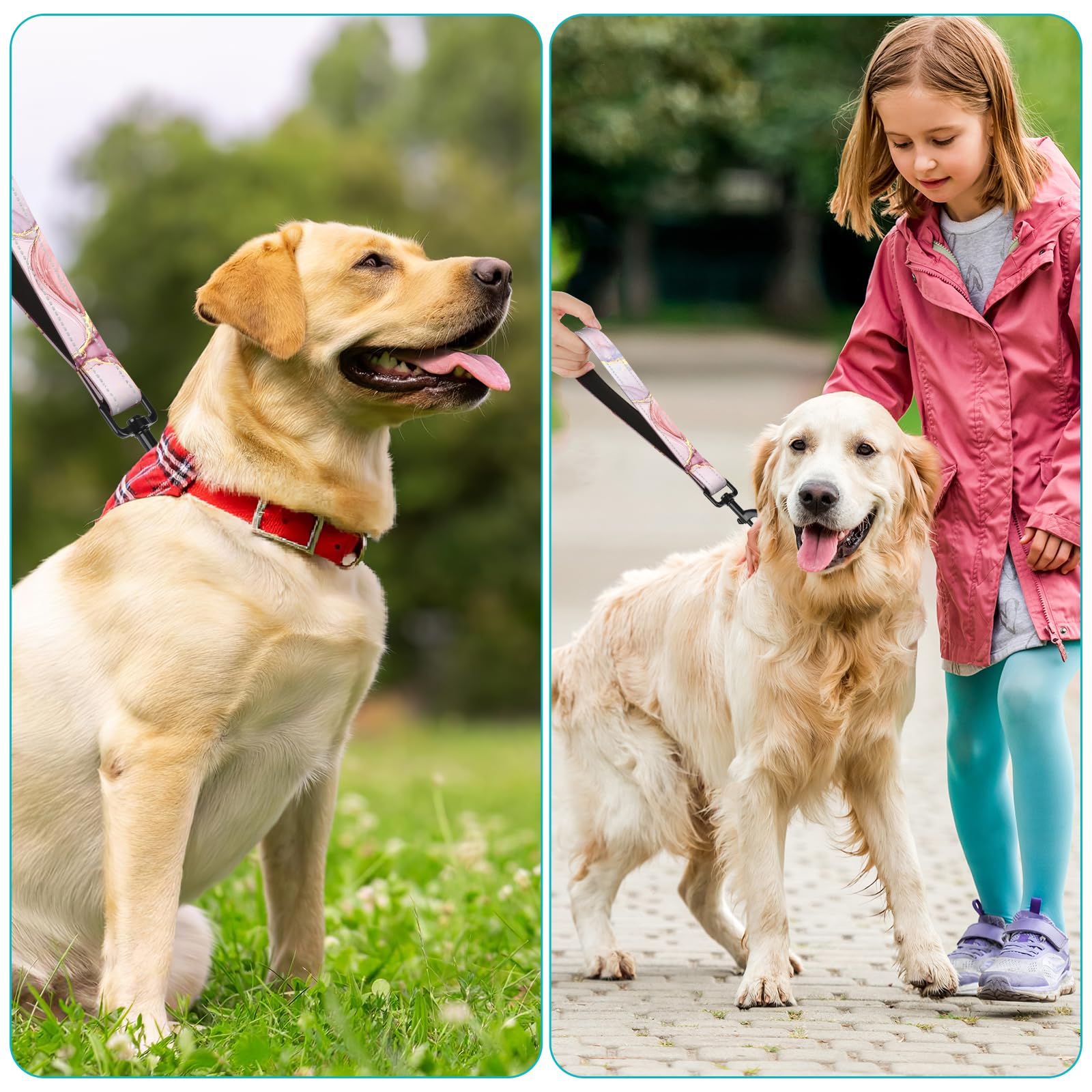 Pink Marble Nylon Short Dog Leash For Training Control - Reflective, Padded Handle For Large & Medium Dogs