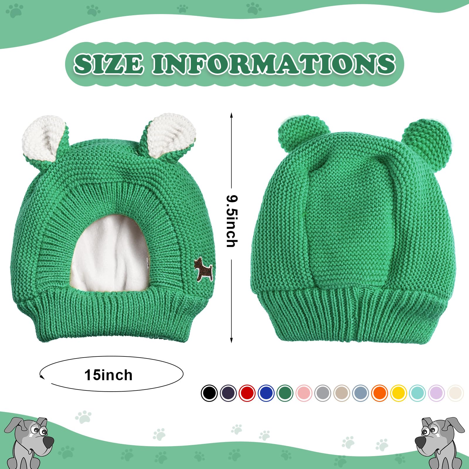 Quiet Ears For Pets, Knitted Dog Hats & Ear Muffs For Noise Protection - Warm Winter Hat & Snood Head Wrap For Medium To Large D