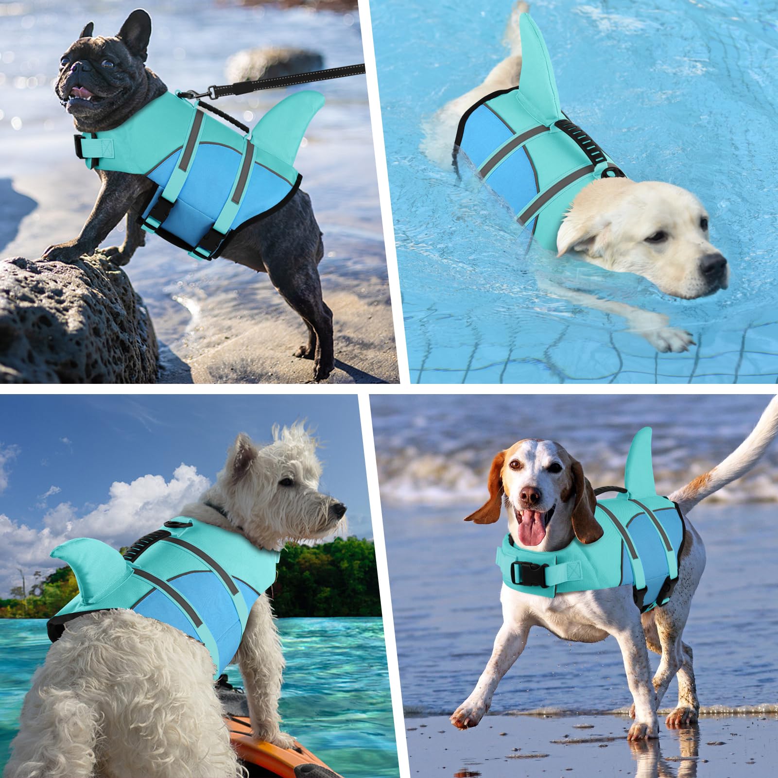 Doglay Shark Dog Jacket - Ripstop Life Vests For Swimming Boating With Rescue Handle & Adjustable Fit For Small To Large Dogs