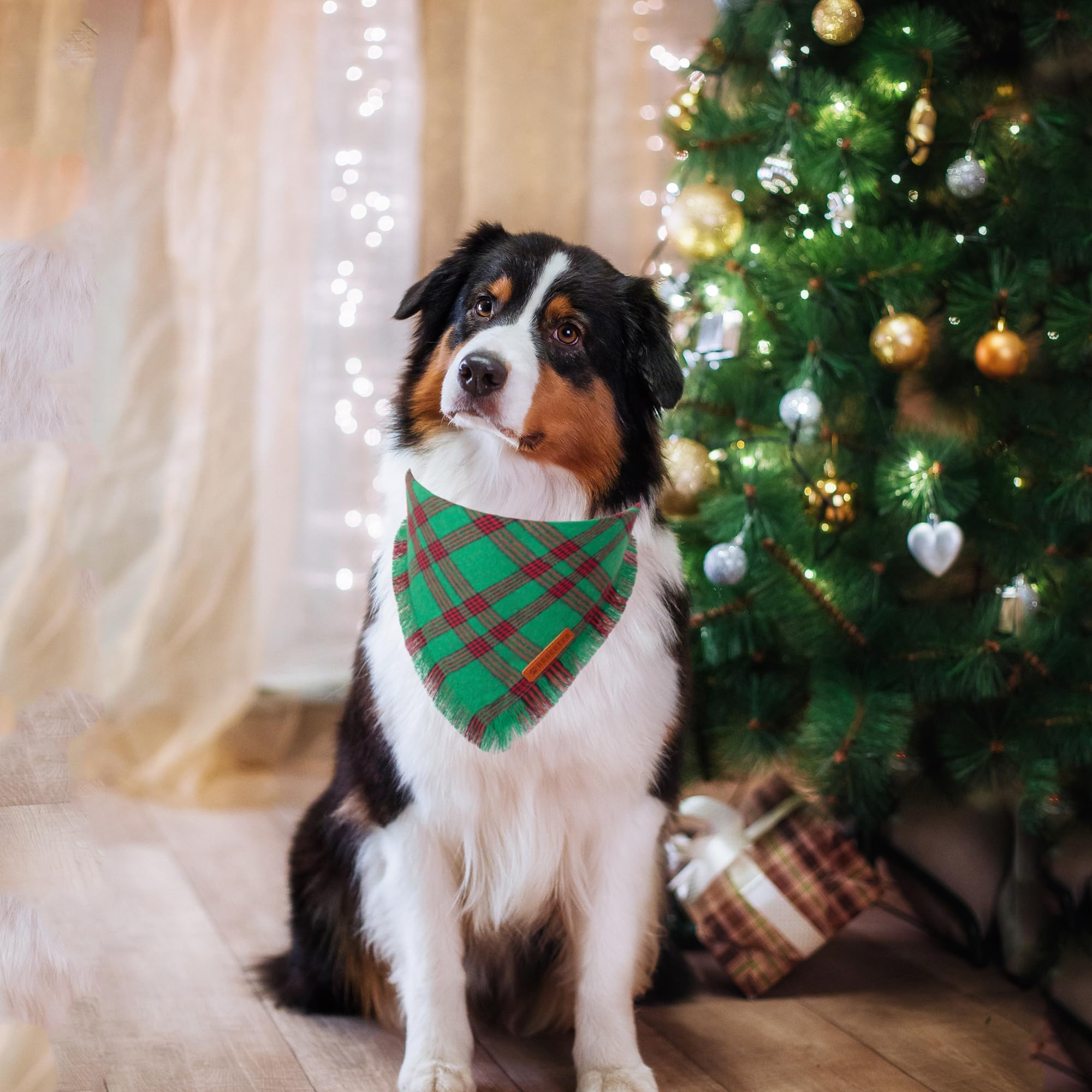 Adoggygo Christmas Dog Bandanas With Tassels Edges, Red Green Plaid Dog Christmas Scarf Bib, Multiple Sizes Offered, Christmas Bandanas For Large And Extra Large Dogs Pets (Christmas-2, X-Large)