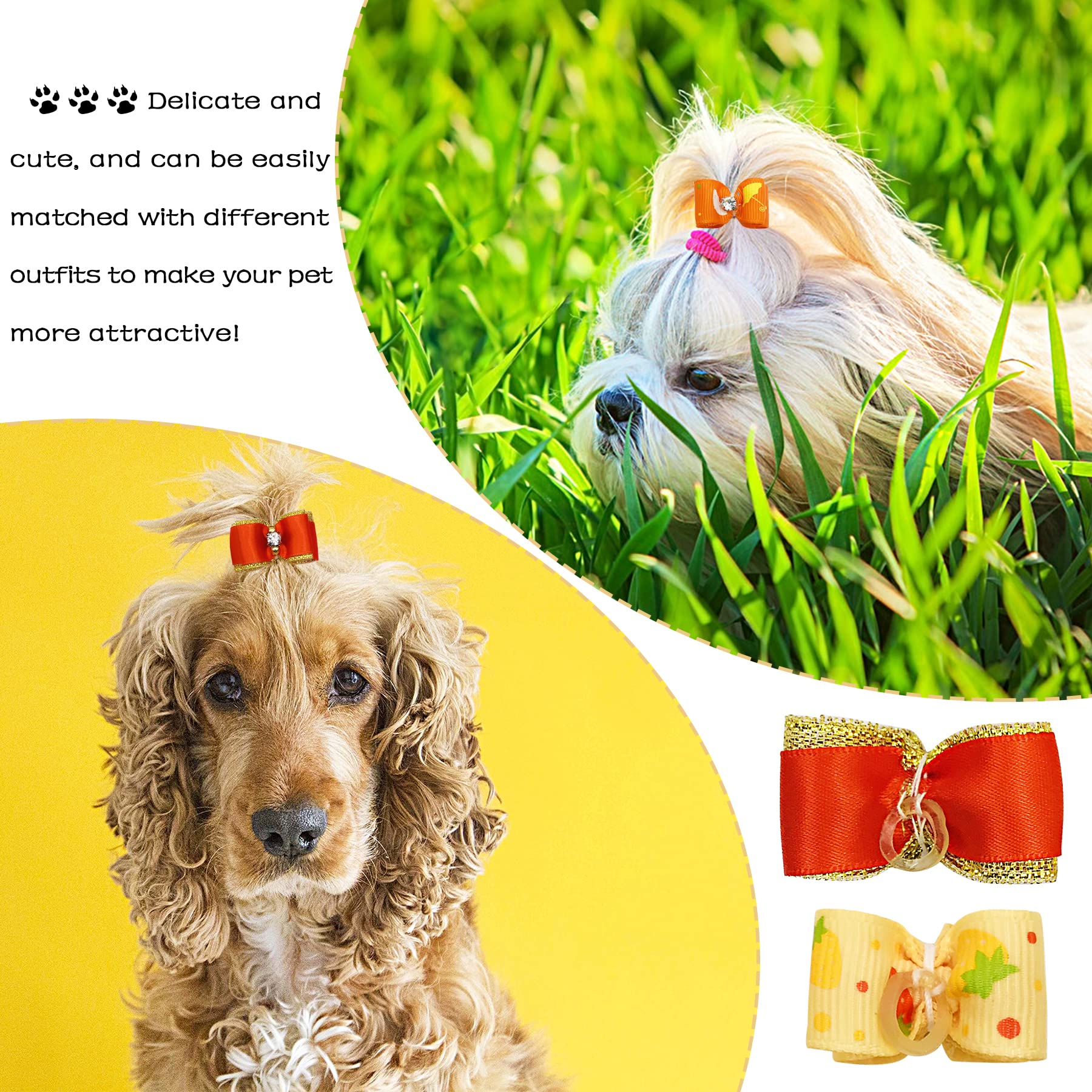 Pet Show Mixed Styles Pet Cat Puppy Topknot Small Dog Hair Bows With Rubber Bands Grooming Accessories Orange Pack Of 20