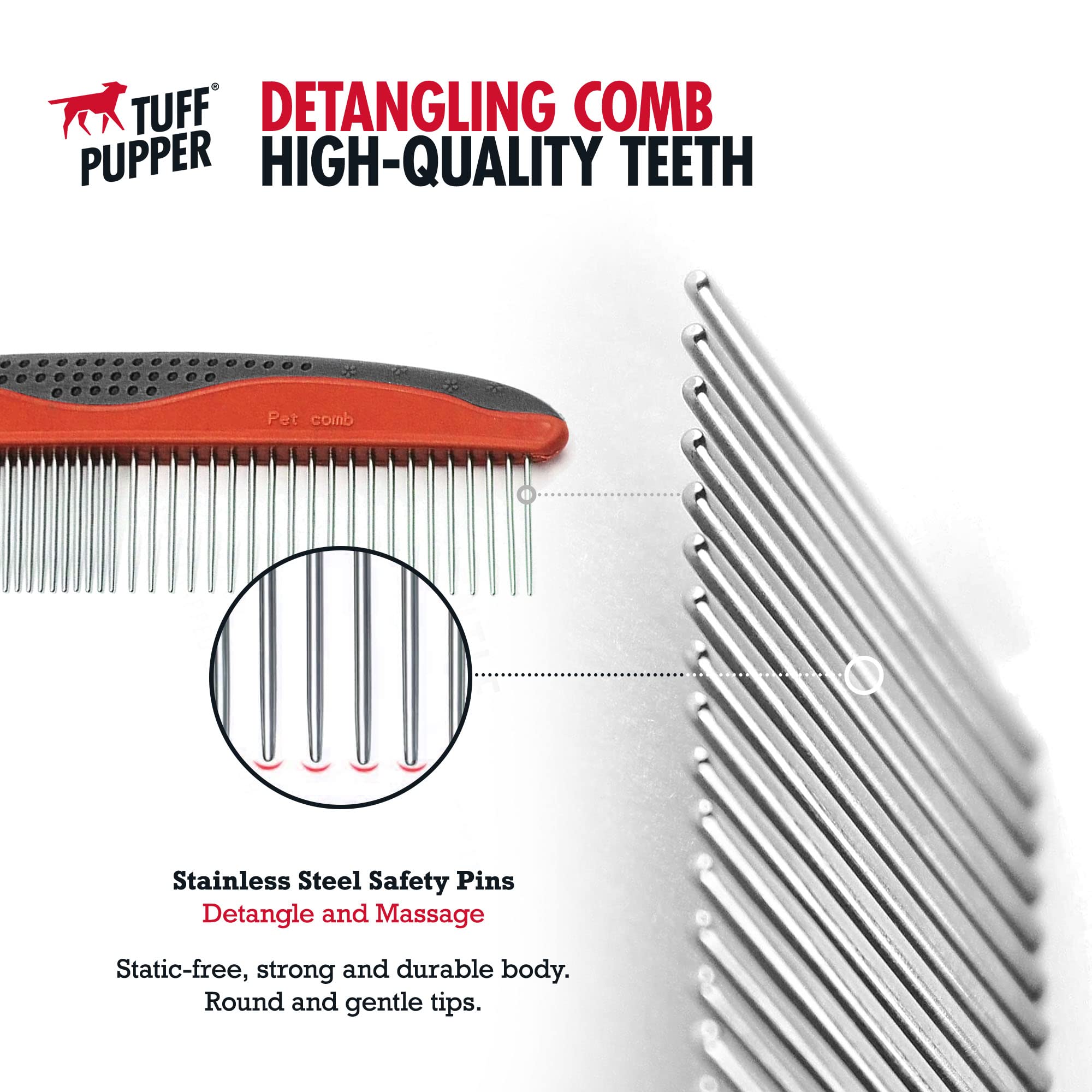 Tuff Pupper Dog Grooming Comb Set | Easily & Safely Remove Dead, Matted Knotted Hair | Ergonomic Pet Detangling Combs | No-Slip