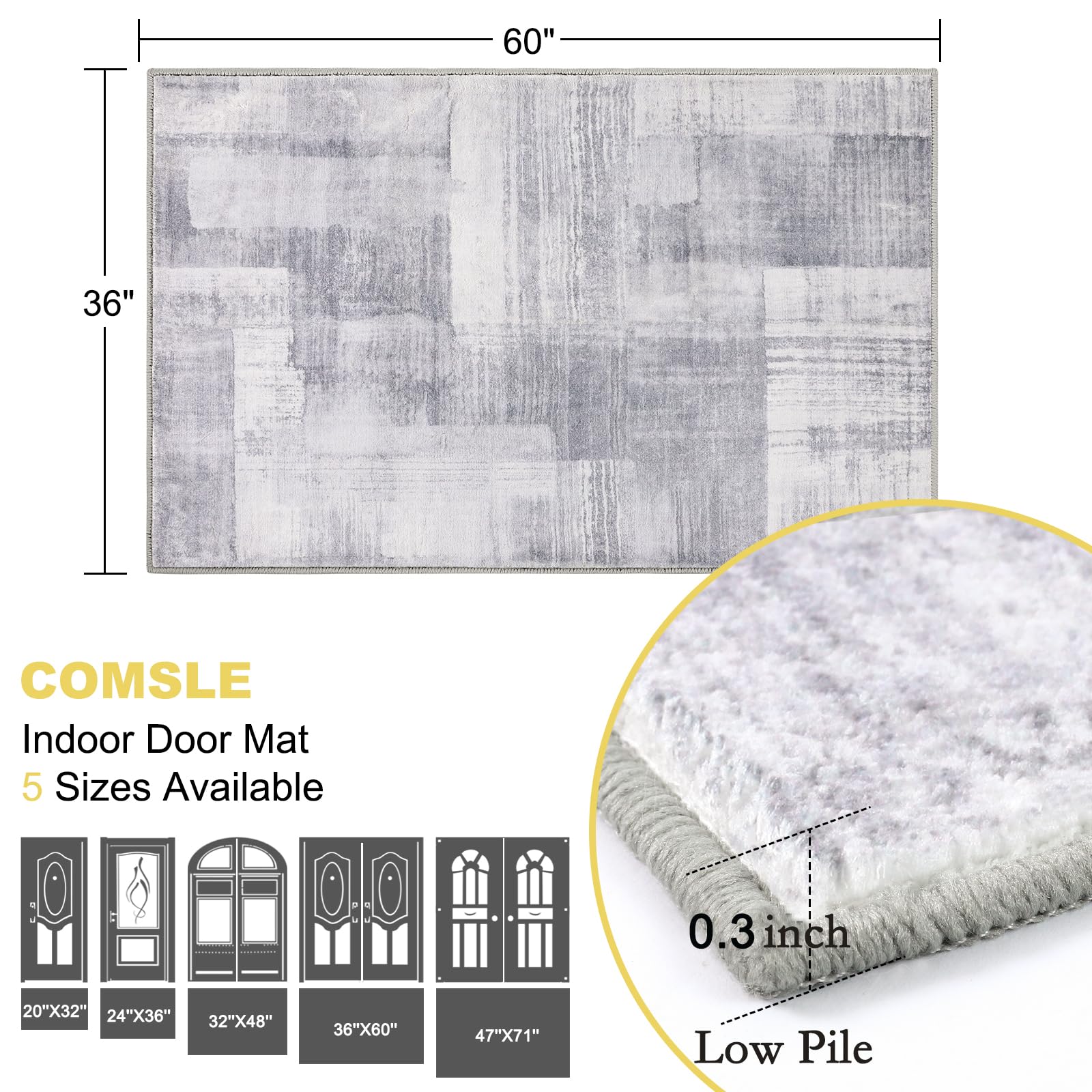 COMSLE Door Mat, Front Door Mat Indoor for Entrance Faux Wool Absorbent Non Slip Modern Throw Rug for Entryway Bedroom Muddy Paw