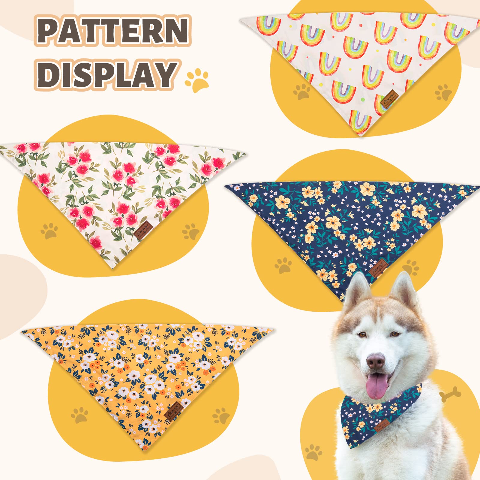 Charcy Dog Bandanas 4 Pack, Fall Bandana Boy Girl For Holiday Birthday, Adjustable Durable Scarf, Unique Design - Rainbow Triang