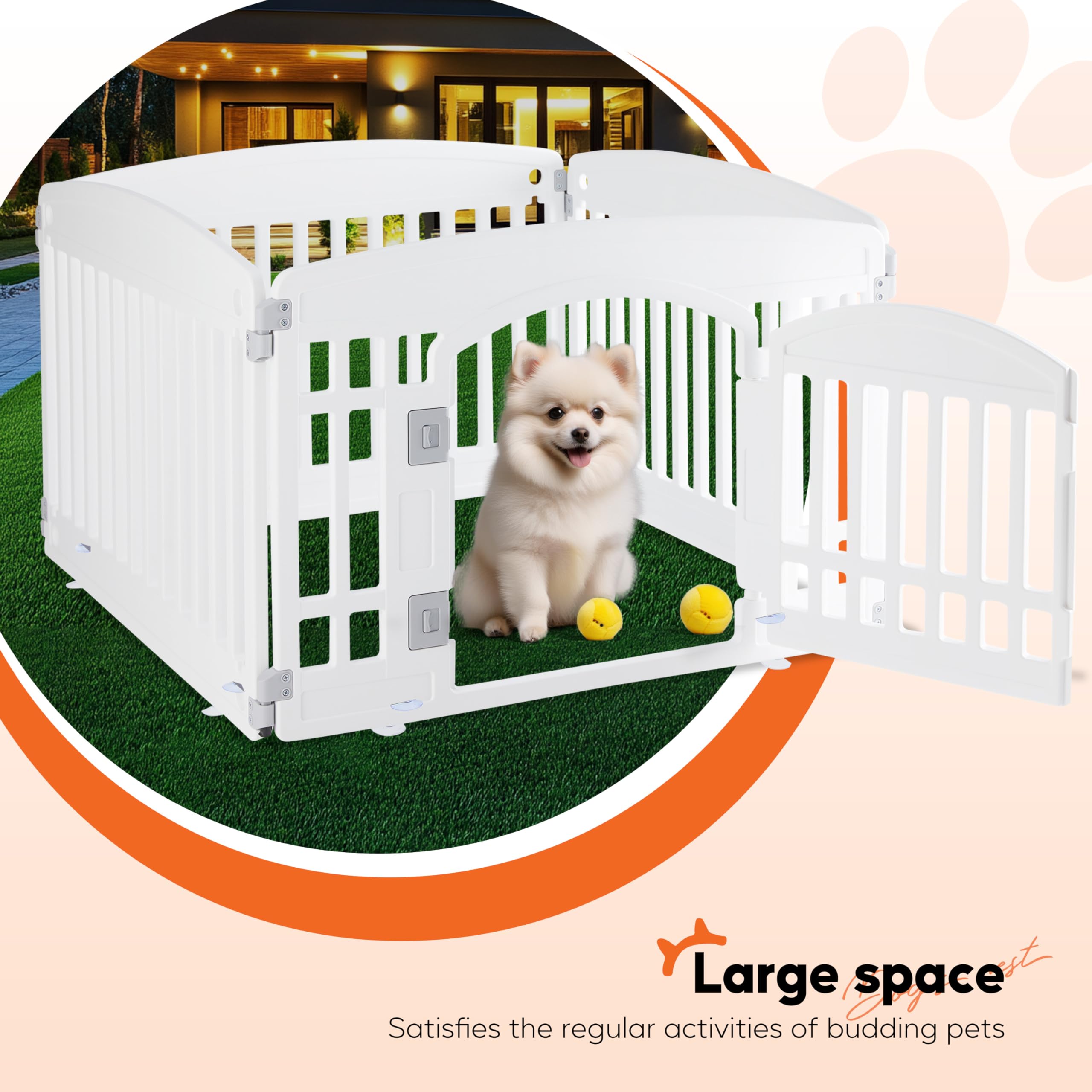 HealSmart 4 Panel Plastic Dog Playpen, 24" Folding & Portable, White - Ideal for Small to Medium Dogs, Indoor & Outdoor Use