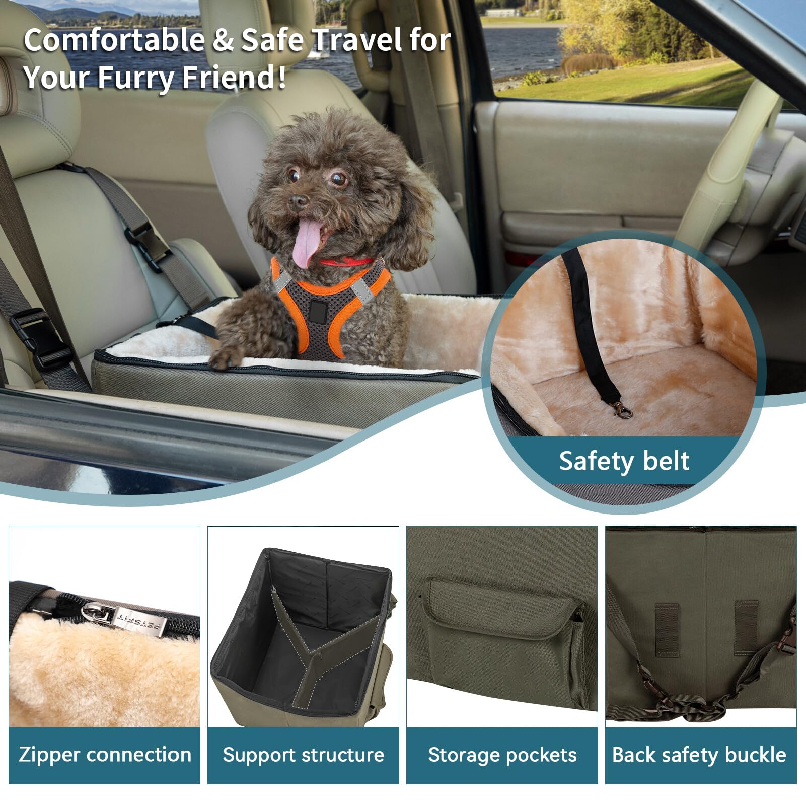Petsfit Dog/Cat Booster Seat with Pockets, small dog car seat for Cars, Trucks and SUVs (Small, Dark Brown)