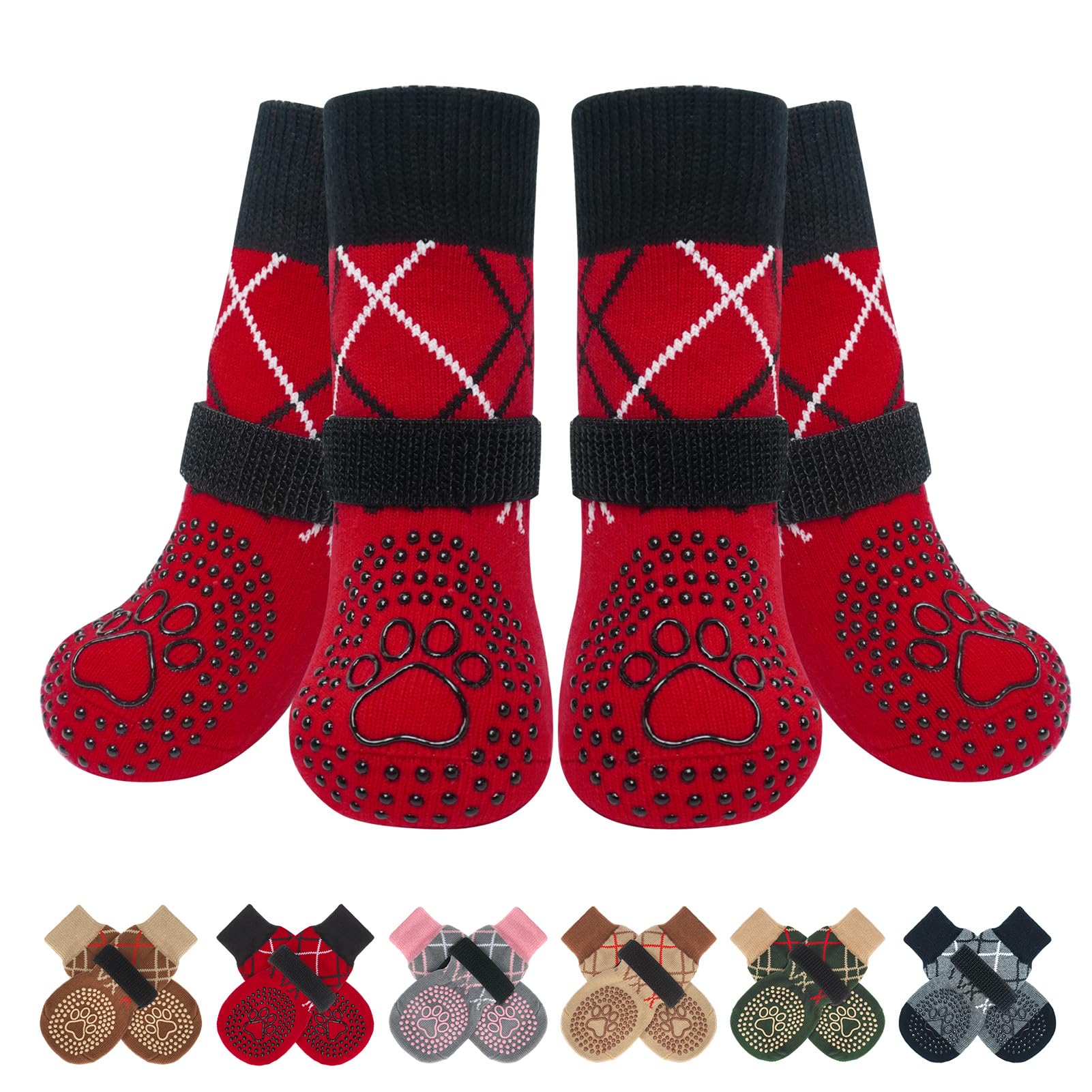 Beautyzoo Dog Socks To Prevent Licking Paws For Hardwood Floors Anti Slip, Dog Shoes Booties For Hot/Cold Pavement,Grippy Boots & Paw Protectors Traction Control For Small Medium Large Senior Dogs