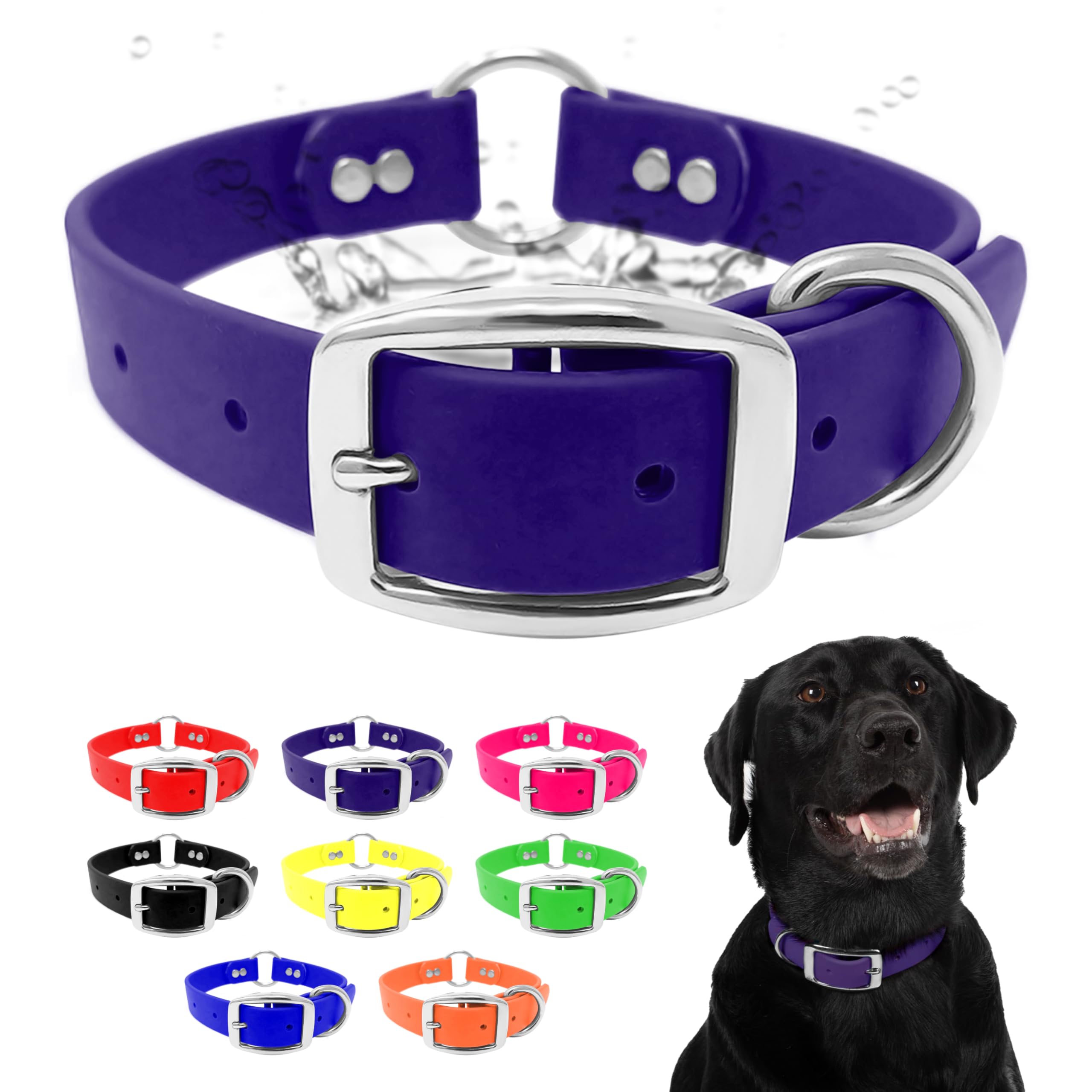 Regal Dog Products Small Purple Dog Collar With Heavy Duty Double Buckle & D Ring | Vinyl Coated, Custom Fit, Adjustable Biothan