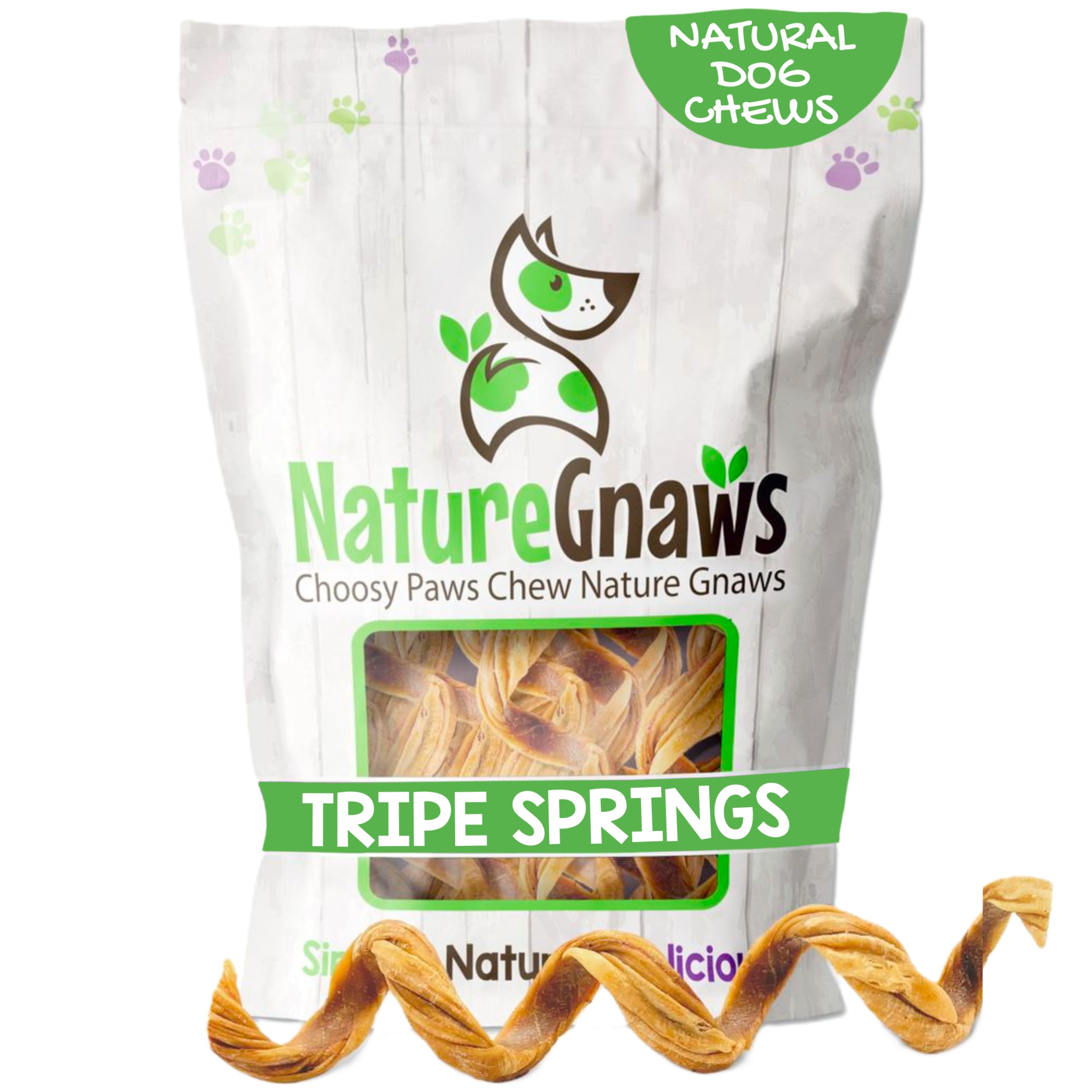 Nature Gnaws Tripe Twist Springs for Dogs - Premium Natural Beef Dog Treats - Simple Single Ingredient Crunchy Dog Chews - Train
