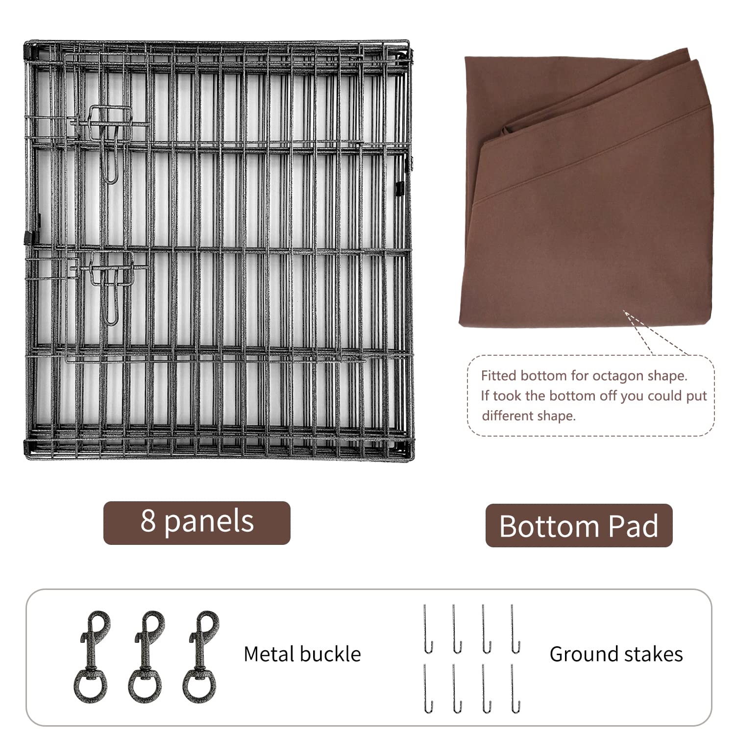NEZUC Foldable Metal Dog Playpen Gate with Top Cover, 24" H, Brown, 8 Panels, Indoor/Outdoor Use