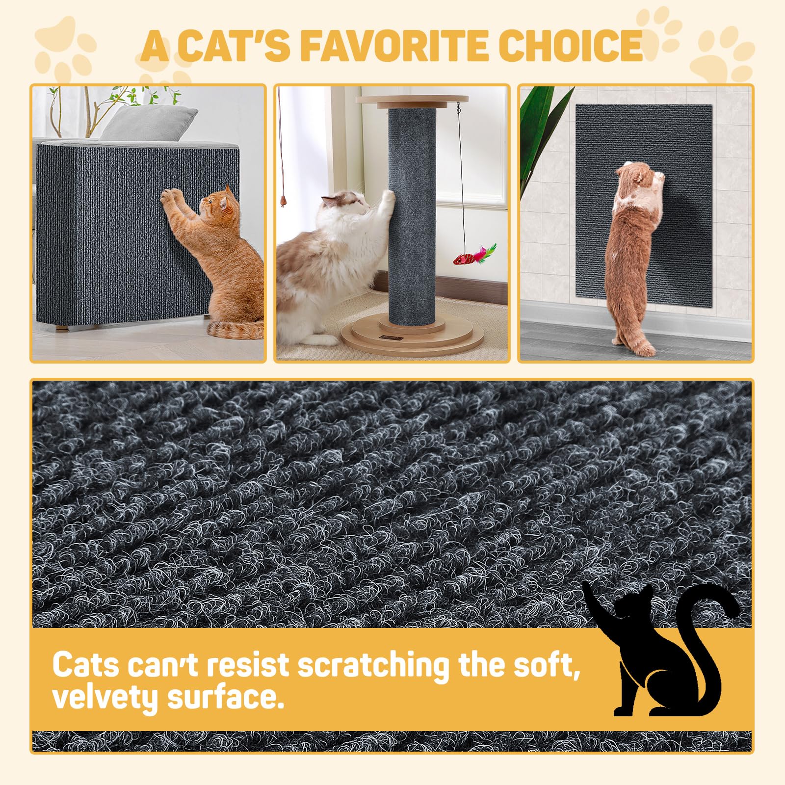 78.7''X15.8'' Cat Scratch Furniture Protector Pad - Durable Sticky Scratch Wall Mat,Couch Corner Protector With Self-Adhesive Ba