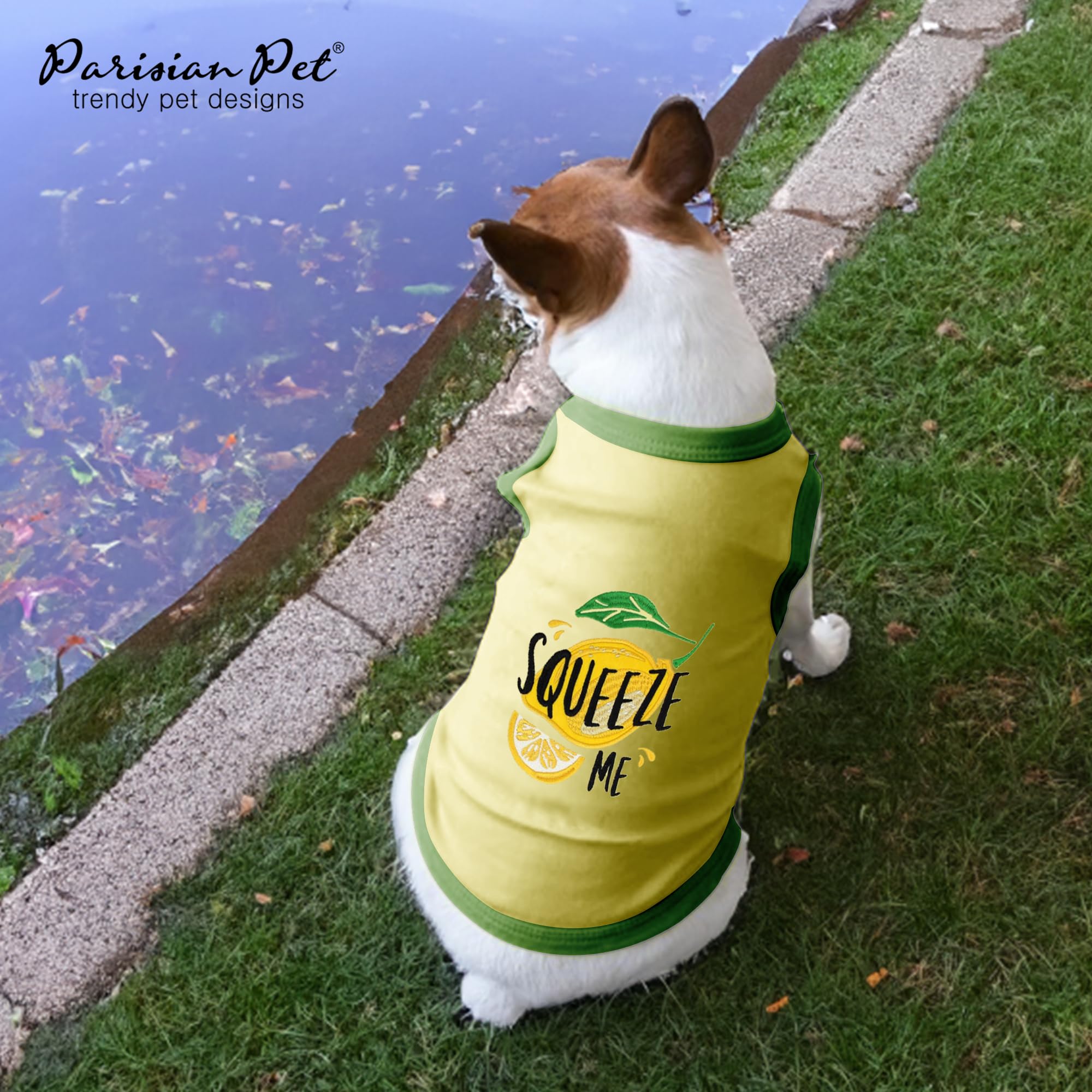 Parisian Pet Dog Tshirt - Embroidered  Squeeze Me  Dogs Clothes - Breathable And Lightweight Dog Tank Top - Sleeveless Doggy Tee