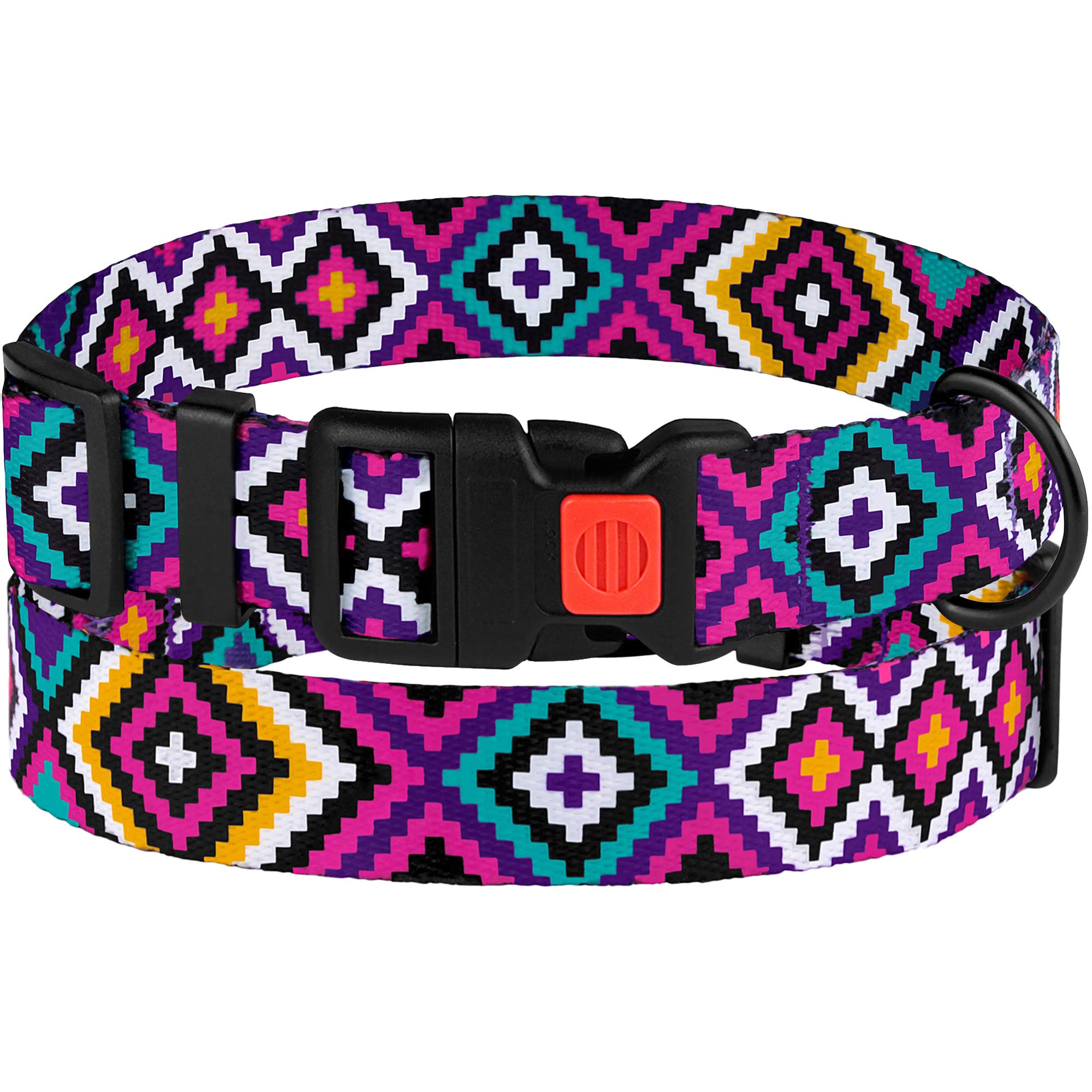 Nylon Dog Collar Aztec Geometric Pattern Tribal Magenta 12-16 Inch