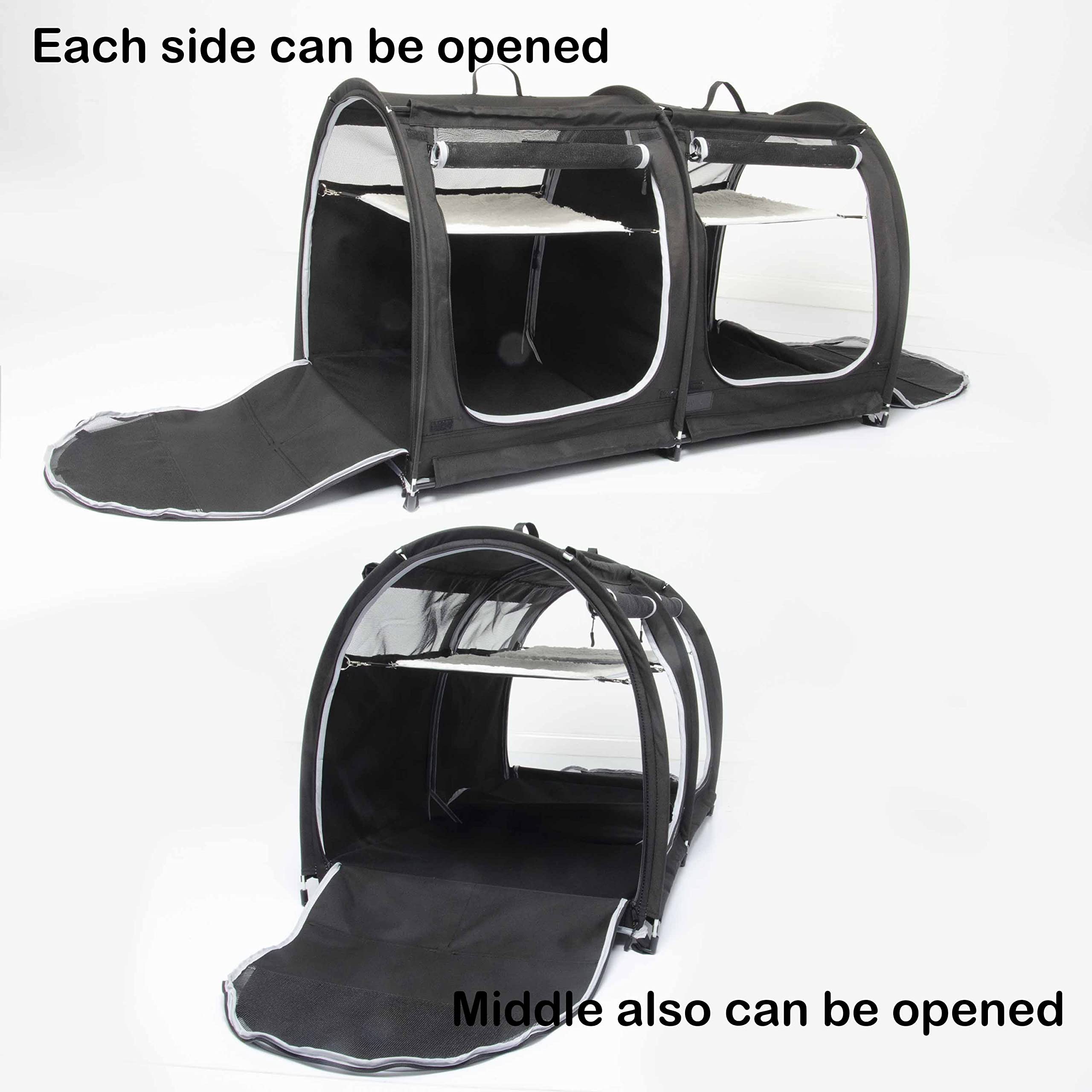 Porayhut Portable Cat Carrier - Collapsible Cat Condo with Hammocks, Mats, and Litter Box - Black - 9x9x2.5 inches