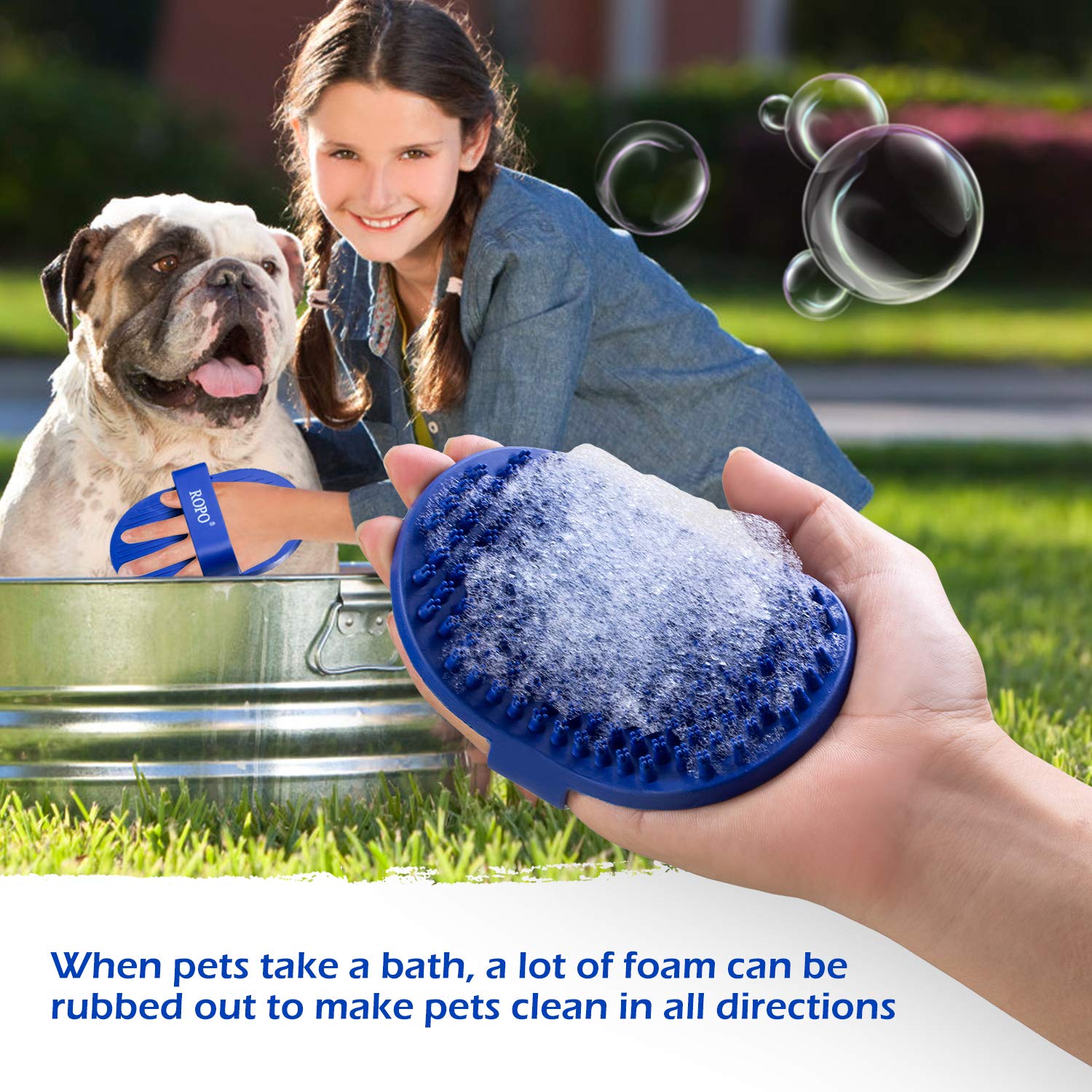 Dog Bath Brush, Ropo Rubber Massage Pet Shampoo Brush, Used For Pet Grooming, Removing Shedding Fur, Combing Tangles And Dead Fu