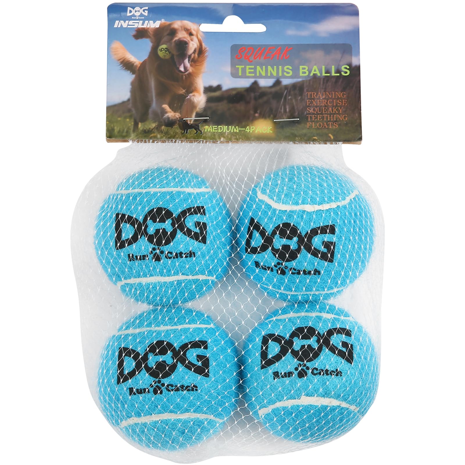 Insum Squeaky Dog Balls - Squeaky Tennis Balls For Dogs, Blue | Small - 2.0'', 4Pack