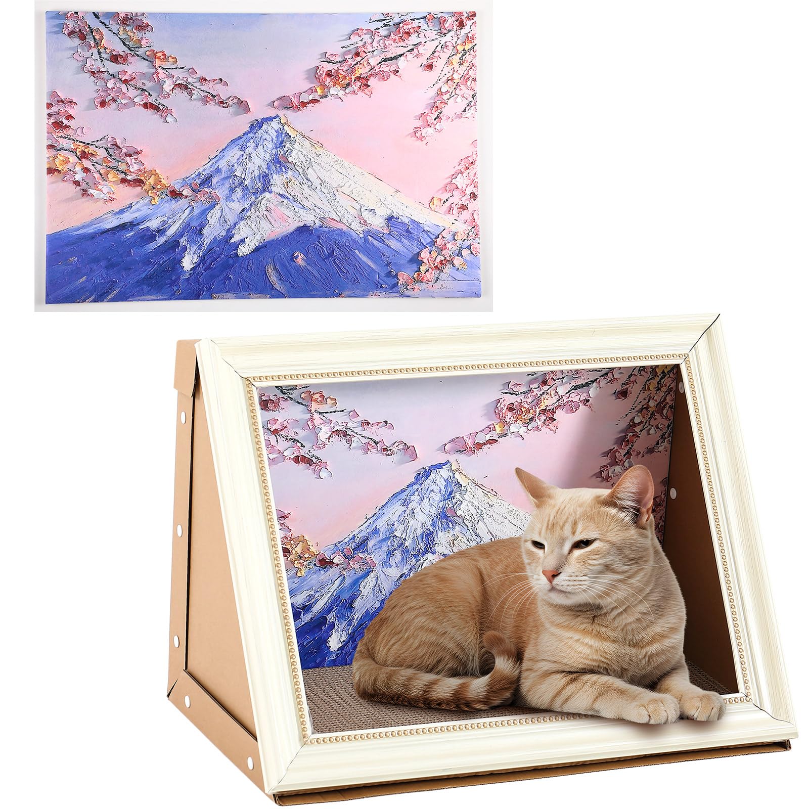 Eccliy Cardboard Cat Scratcher House Oil Painting Art Frame Cat Scratcher Bed Vintage Picture Scratching Board Pad Kitten Couch 