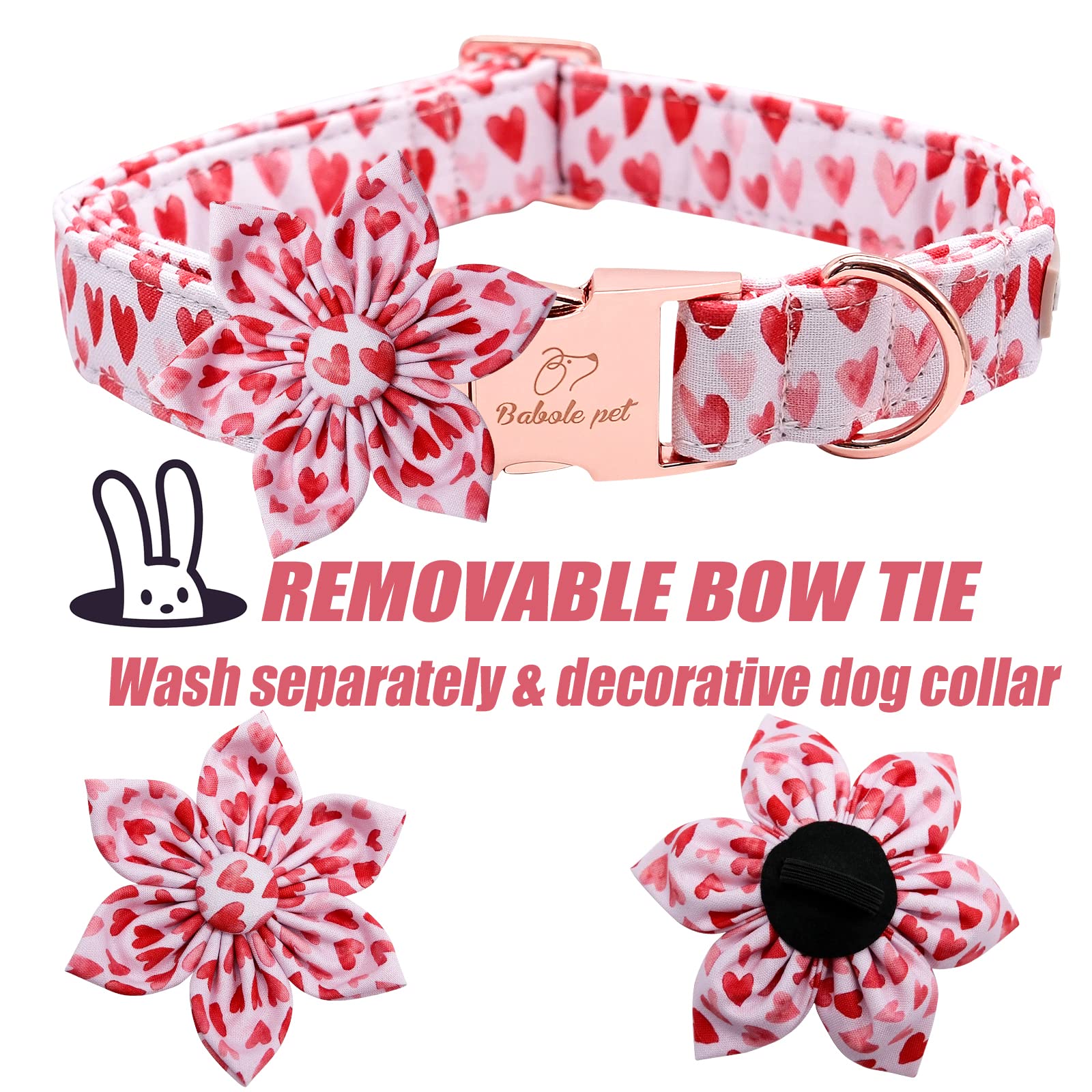 Babole Pet Valentine'S Day Dog Collar With Bow Tie,White Red Pink Love Male Dog Collar With Safety Metal Buckle Adjustable Puppy Collars For Small Medium Large Boy & Girl Dog,Xl-Neck 16'-26'