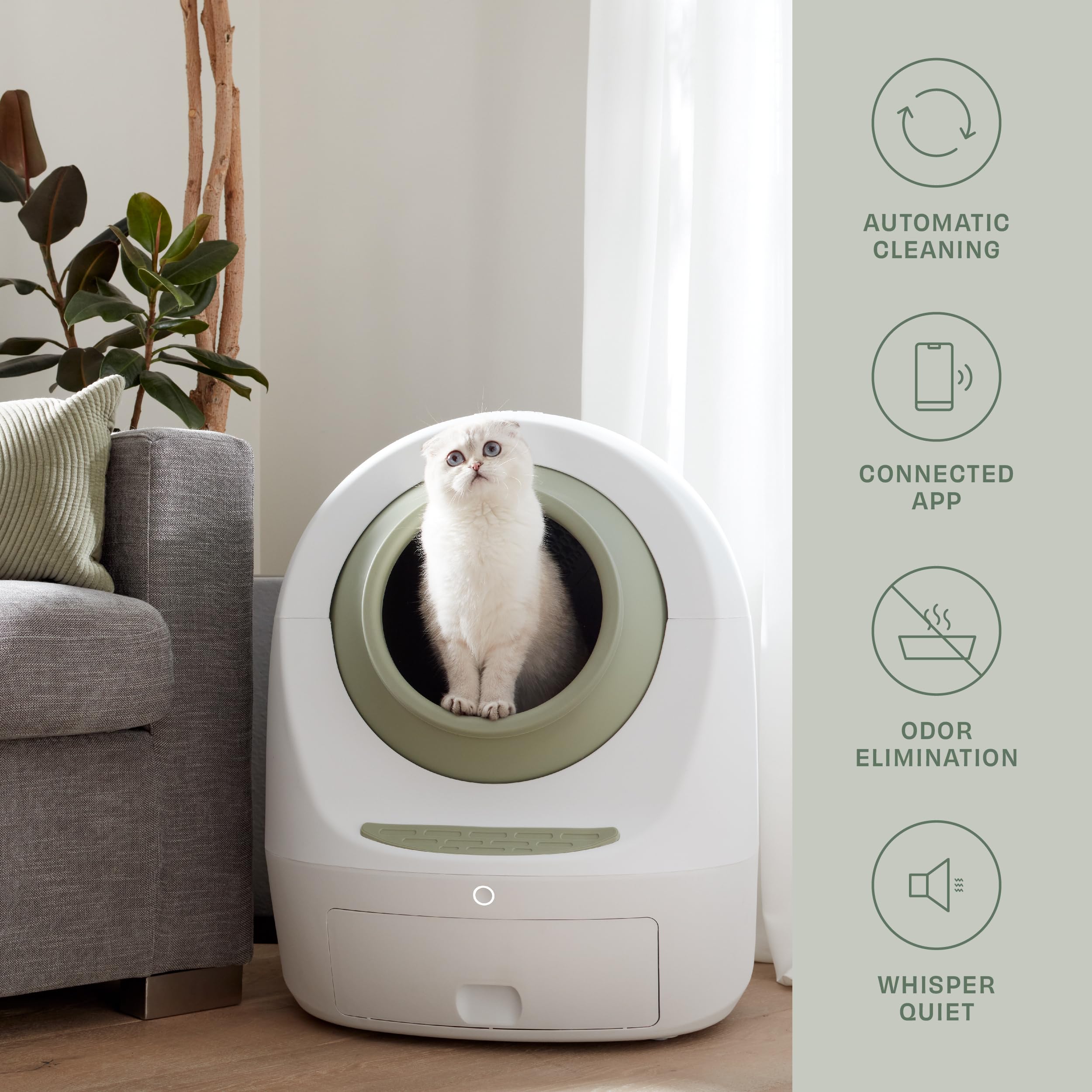 Smarty Pear Leo's Loo Too Automatic Self-Cleaning Cat Litter Box, Small, Avocado Green, Includes Charcoal Filter & Smart Home App