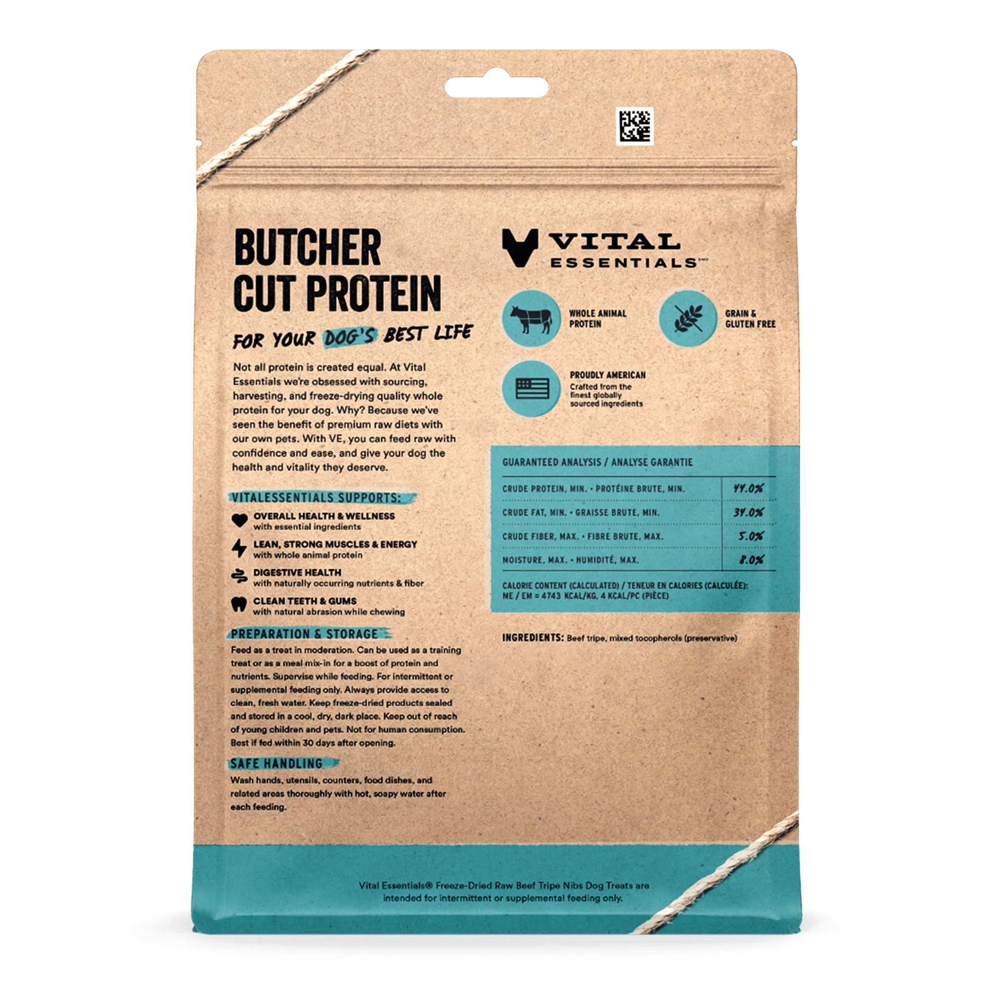 Vital Essentials Beef Tripe Nibs Dog Treats, 14 oz | Freeze-Dried Raw | Single Protein | Premium Quality High Protein Training T