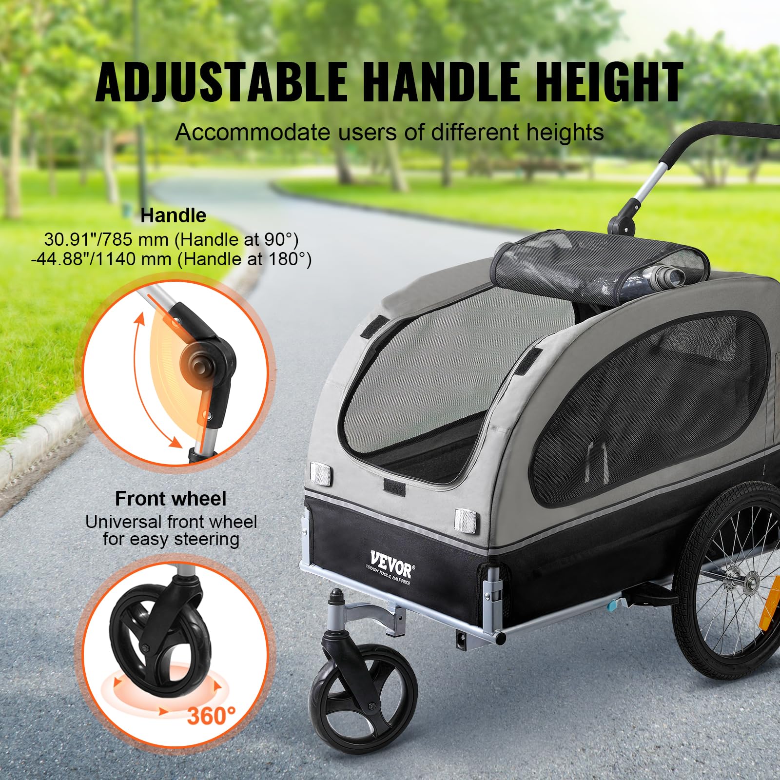 VEVOR Dog Bike Trailer, Supports up to 88 lbs, 2-in-1 Pet Stroller Cart Bicycle Carrier, Easy Folding Cart Frame with Quick Rele