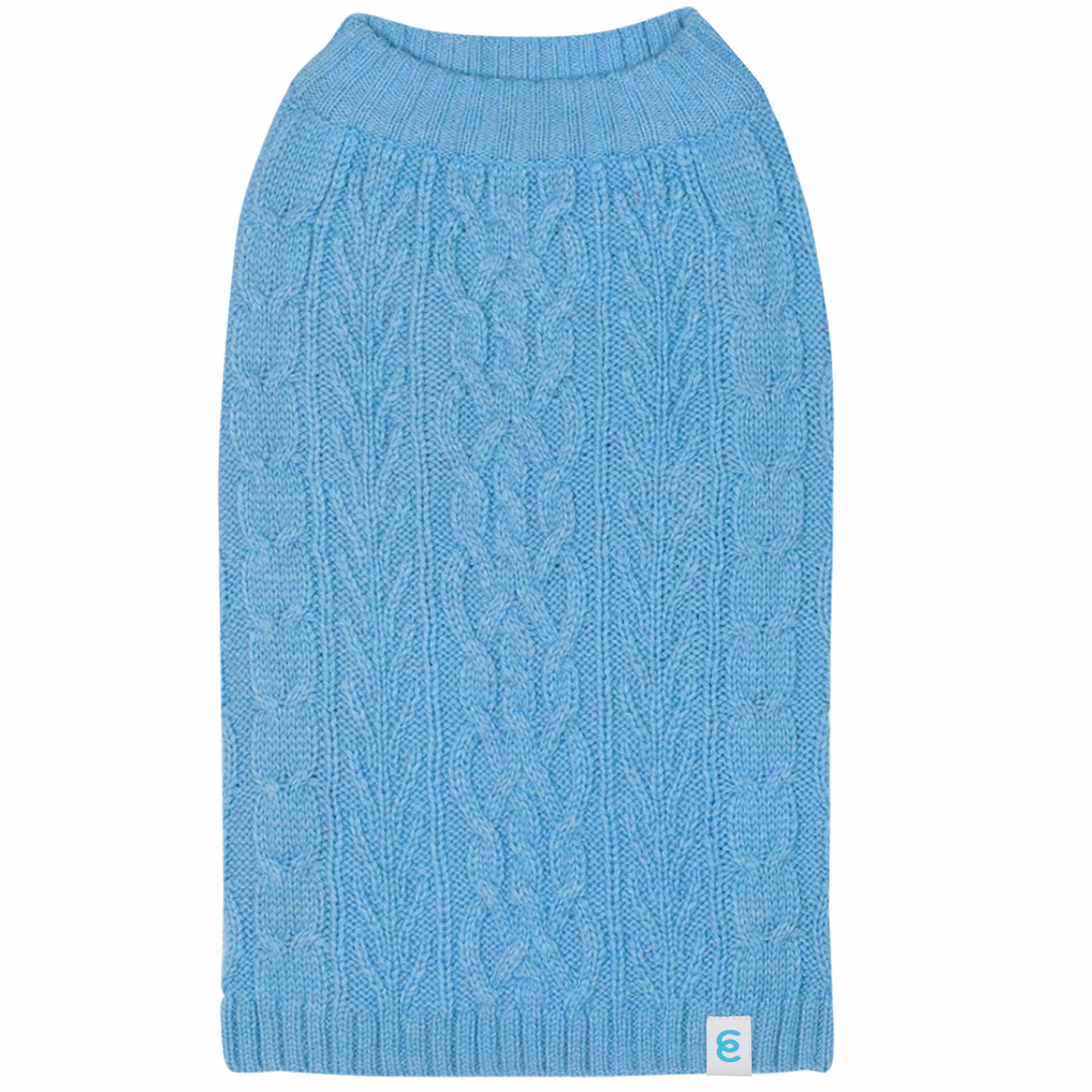 Blueberry Pet Classic Dog Sweater Wool Blend Cable Knit Pullover Crewneck Winter Clothes In Alaskan Blue, Back Length 16', Medium Warm Coat For Pet