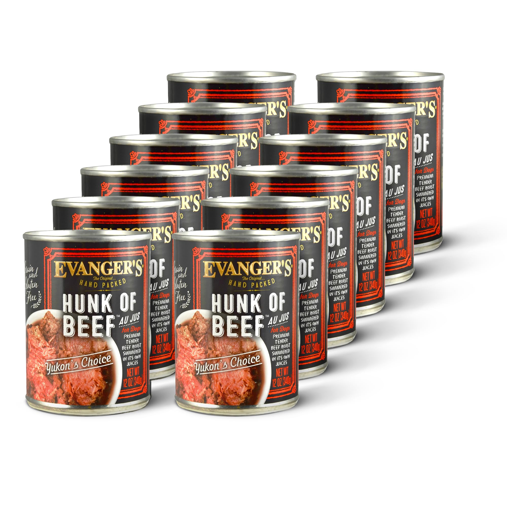 Evangers Heritage Classics Hand Packed Hunk of Beef Dog Food - 12 Count, 12 oz Each - Tender Beef Roast Cooked in Own Juices - 