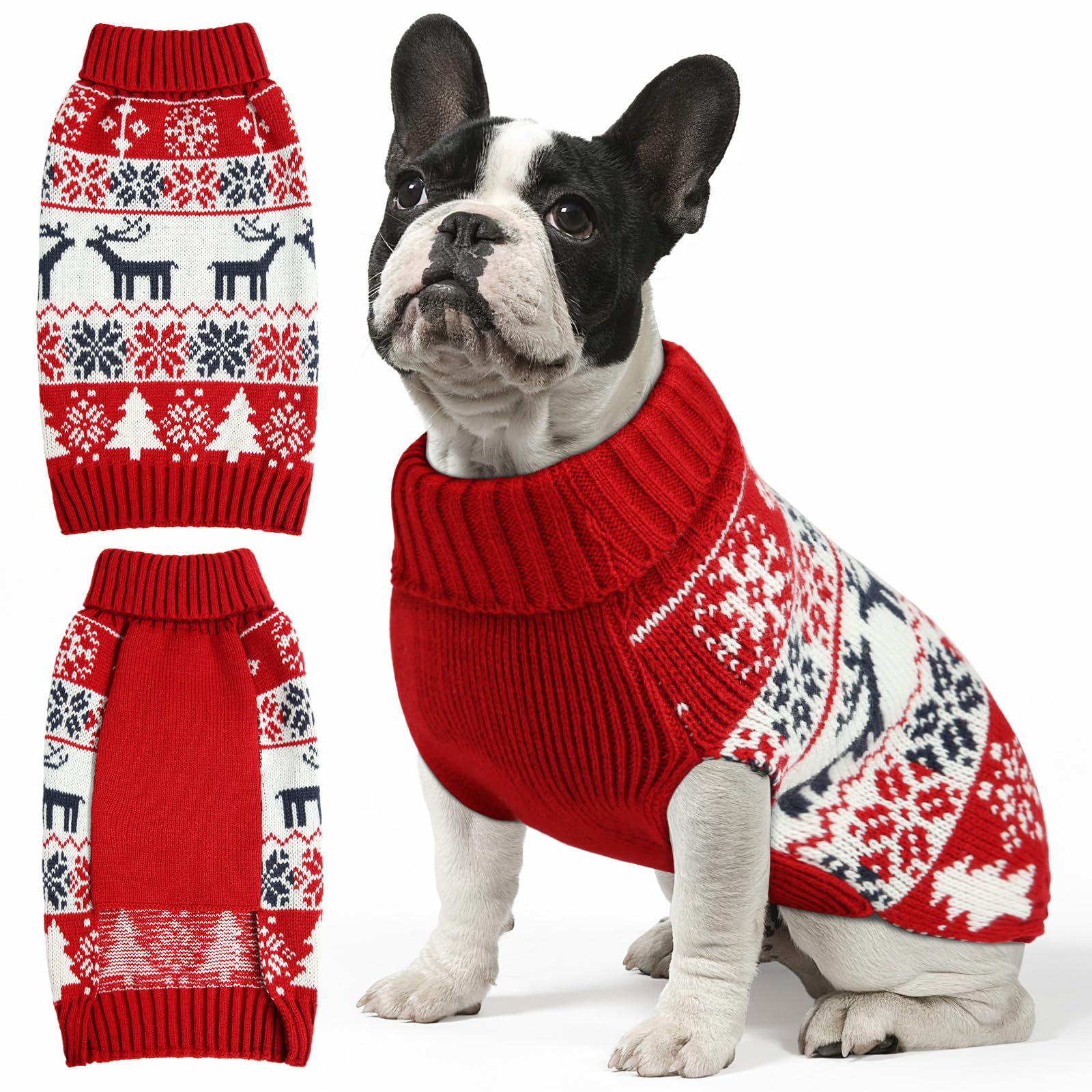 Christmas Dog Sweaters For Small, Medium, Large Dogs - Turtleneck, Soft, Warm, Double Knitting - Cat Clothes Xxs