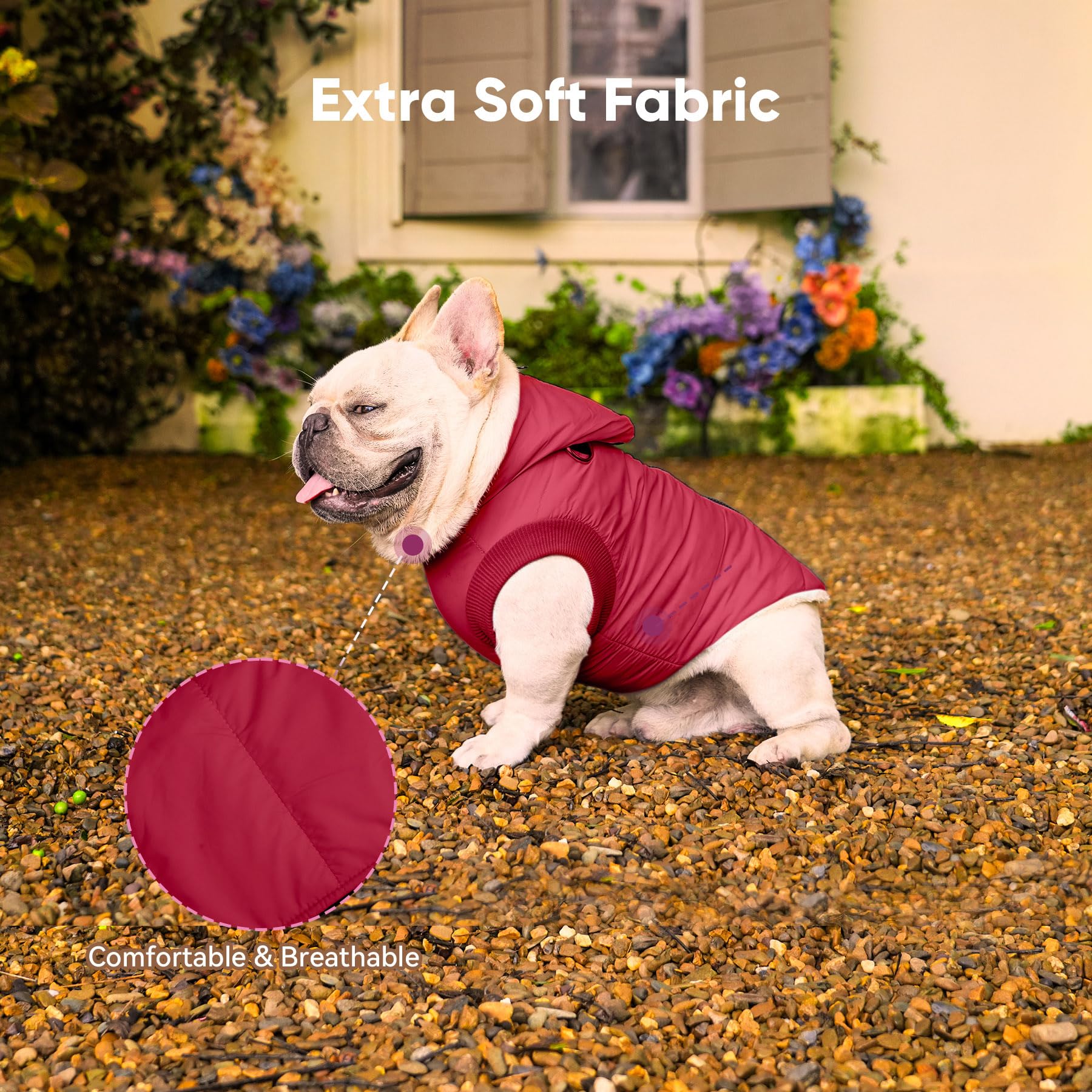 Vecomfy Fleece Lining Dog Hoodie With Harness Built In,Extra Warm Large Dog Jacket In Winter Doggie Coats With Hooded,Red Xxl
