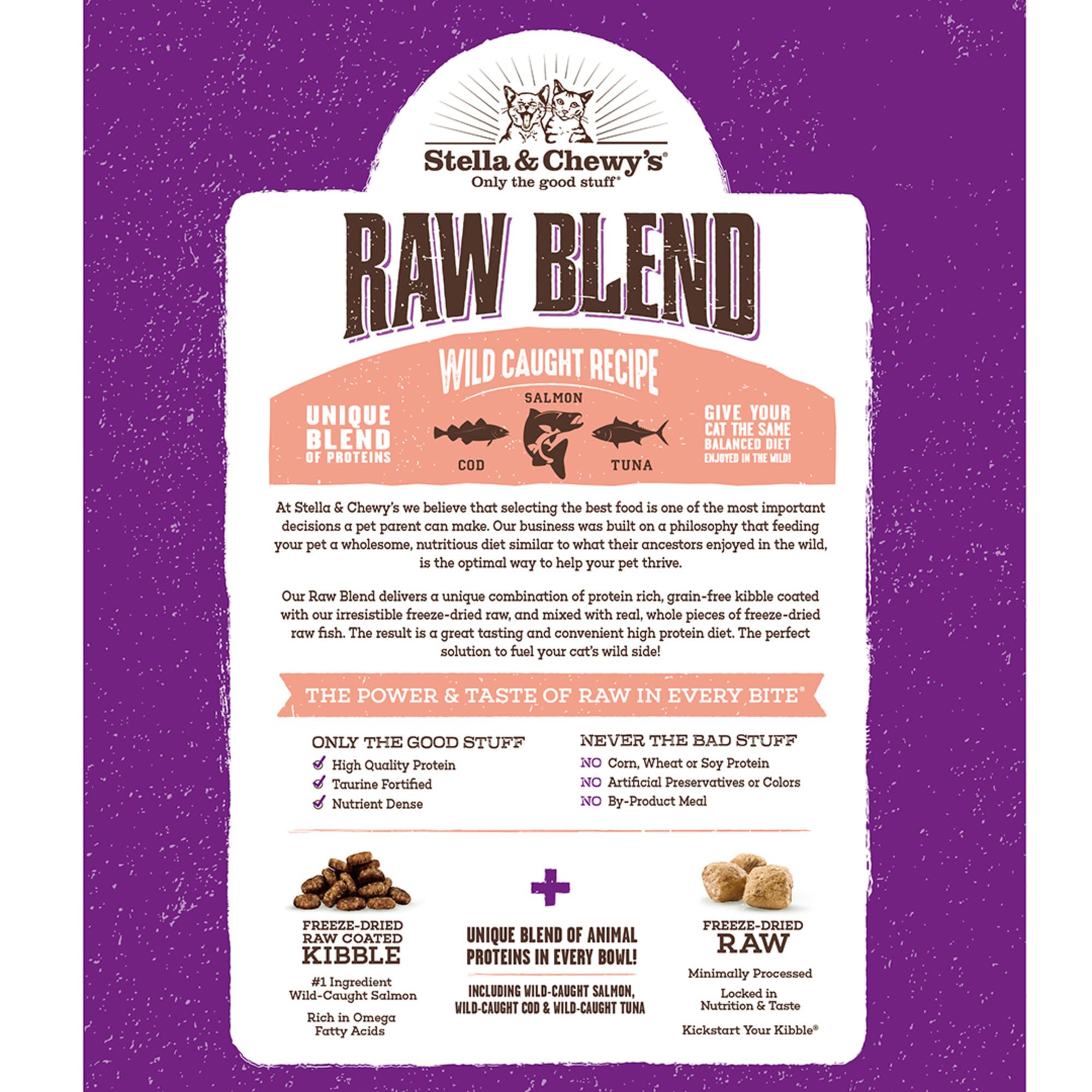 Stella & Chewys Raw Blend Premium Kibble Cat Food - Grain Free, Protein Rich Meals - Wild-Caught Fish Recipe - 5 lb. Bag